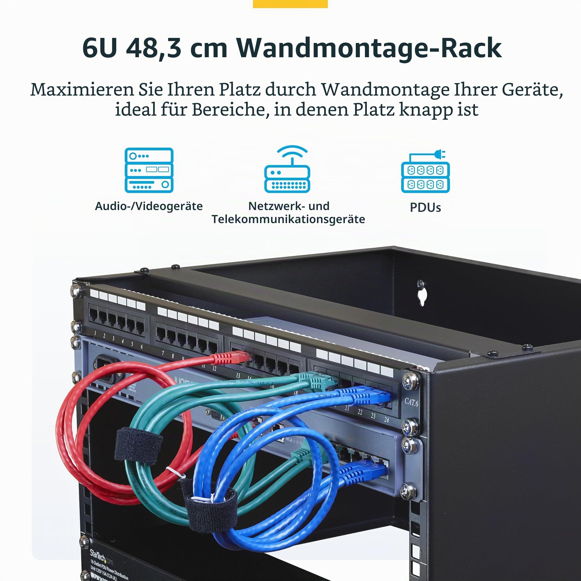 StarTech.com 6HE Netzwerkschrank 19 Zoll 6HE für Wandmontage - 14 Zoll tief - Kleiner Serverschrank/Wand Half Rack - 19" Wandhalterung für Server/IT Geräte - 20kg Belastbarkeit, Schwarz (WALLMOUNT6)
