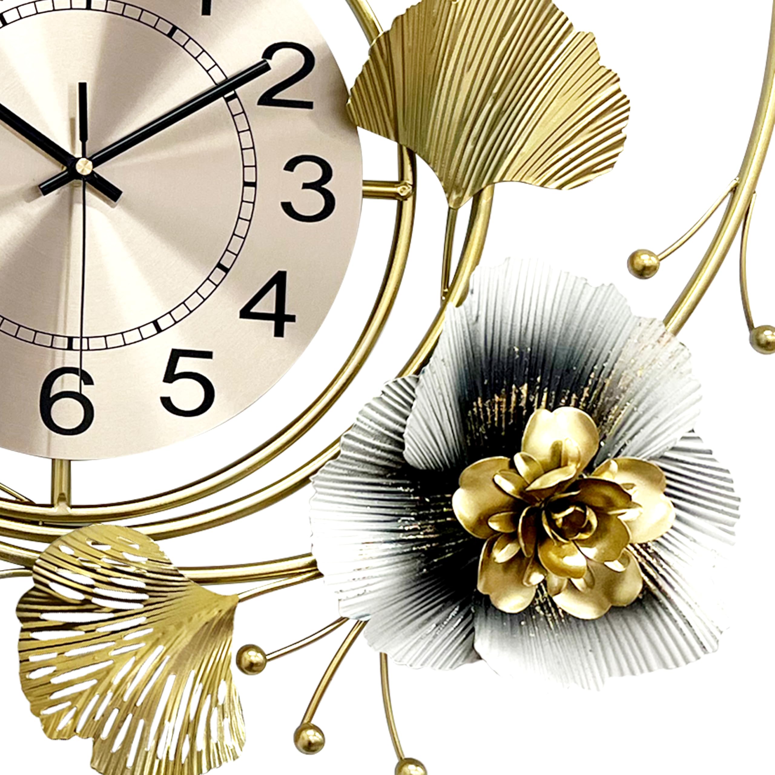 Orologi da parete per la decorazione del soggiorno, grande orologio da parete, silenzioso Relojes de Pared con quadrante girevole a 360°, orologio al quarzo da parete in metallo 3D con foglia di