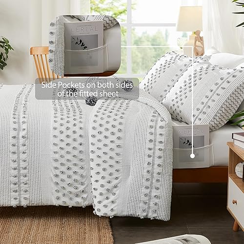 Miniatura 44 de Geniospin Juego de edredón rosa Queen para niñas, 7 piezas con pompones en una bolsa, juegos de ropa de cama individual con sábanas, fundas