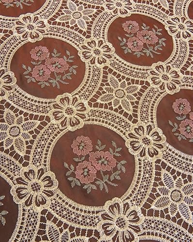Miniatura 2 de Simhomsen Mantel de encaje vintage burdeos bordado ovalado 60 × 102 pulgadas