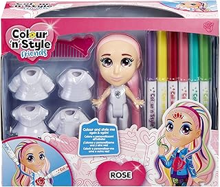 Goliath Colour 'N' Style – Muñeca Personalizada Rosa – CREA miradas al Infinito – Ocio Creativo – 1 Peine y 6 rotuladores de Color incluidos – para niñas de 3 años