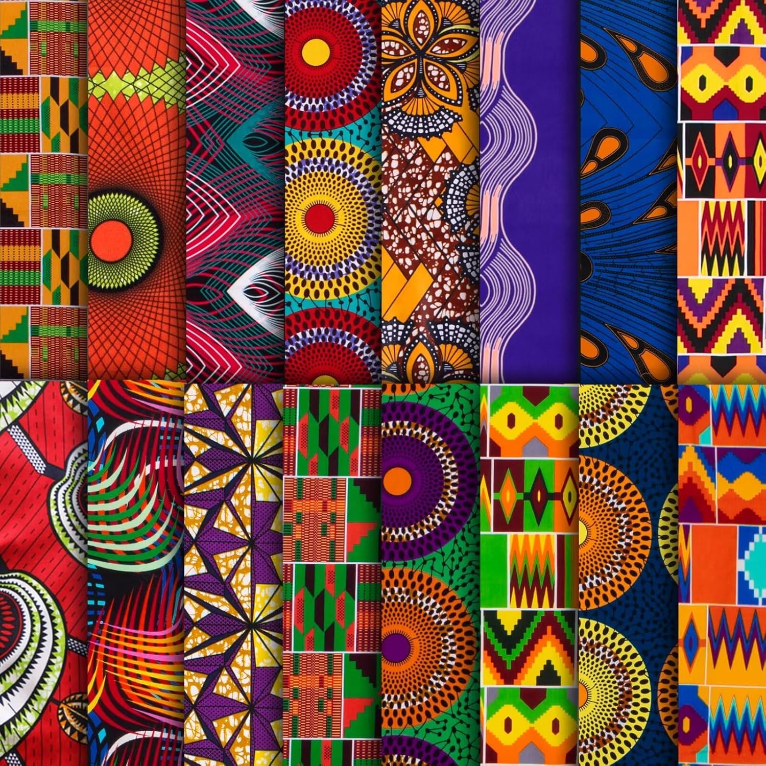 BintaRealWax 16 Pcs 100% Cotton African Fabric Squares Ankara Wax Print Patchwork Fabric for Sewing, Handmade, Craft Projects, and DIY (50 x 40 cm/19.5 x 15.7 inches)