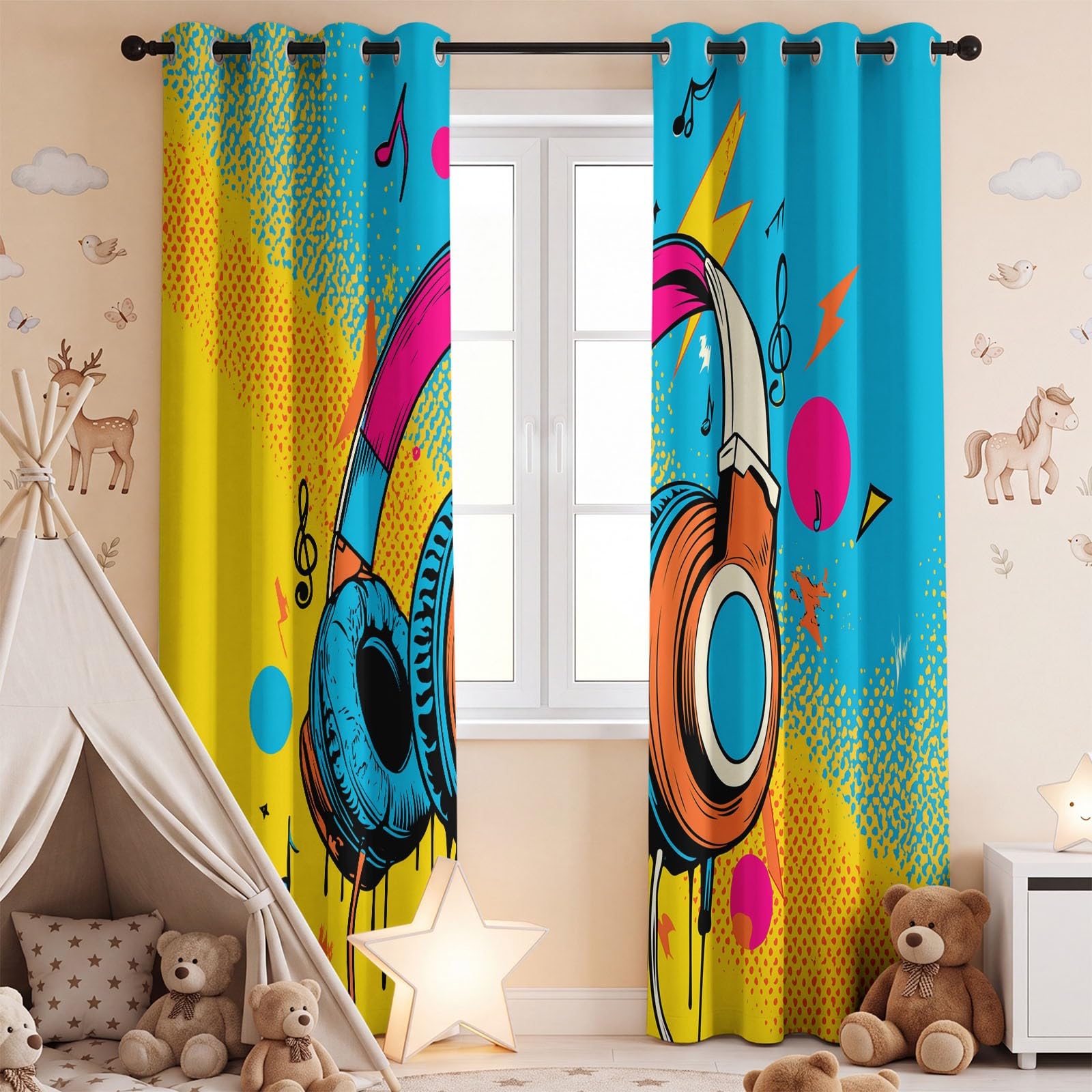Générique 2 pezzi Tenda oscurante per cuffie audio alla moda sfumata per ragazza ragazzo 140 x 260 cm - Pop musica termica fonica con occhiello per decorazione della finestra camera da letto e