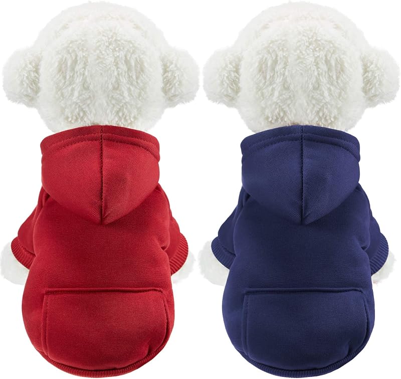 Moletom com Capuz para Cães SATINIOR, Blusa de Inverno em Mistura de Algodão, XL, Azul-Escuro e Vermelho-Vinho, Pacote com 2