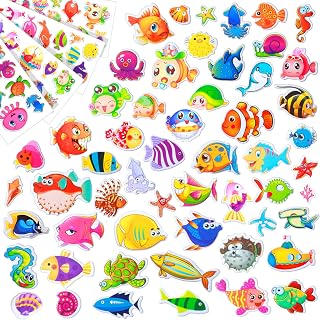 Fish Stickers for Kids Crafts 3D Puffy Ocean Stickers for Kids Foam Little Fish Stickers Foam Sea Life Animal Stickers for Scrapbooking Journal(582 Pieces)