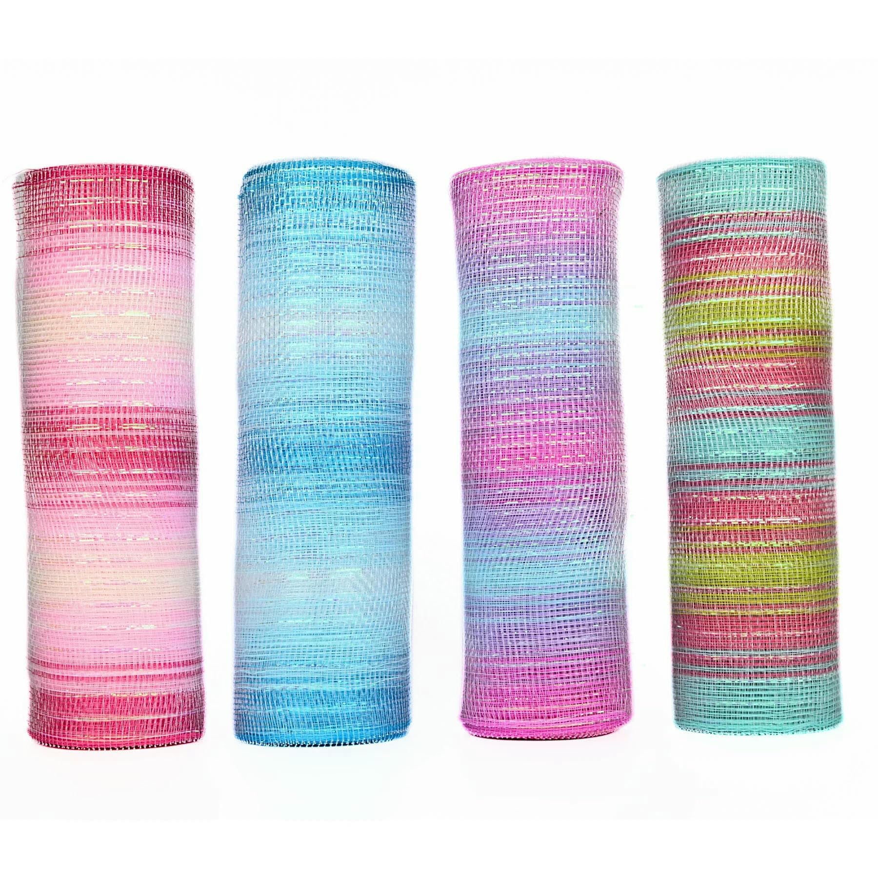 Rollen 10 Zoll x 30 Fuß Polyester-Dekorationsnetzband mit Metallic für Feiertage, Neujahrskränze, Kunsthandwerk, Haustürdekoration - 4-10 Zoll