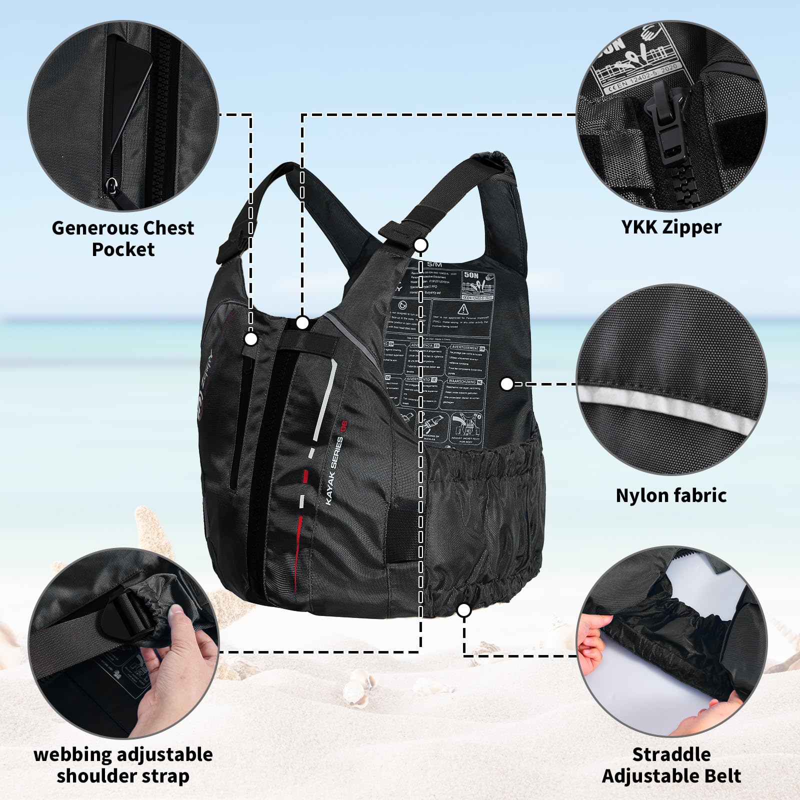 Zeraty Giacca da Nuoto per Adulti 50N Giacca Galleggiante per Pesca Vela Surf Canottaggio Kayak, Gilet da Nuoto per Sport Acquatici