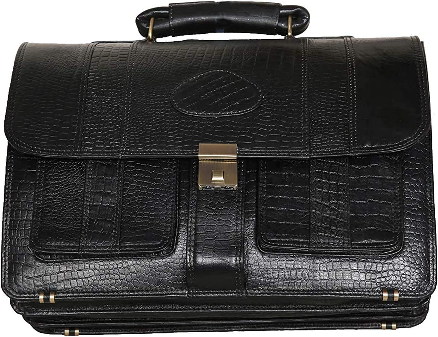 LV Genuine Leather 17 Inches Laptop Messanger Bag 16 Inch Laptop Compartment 22 Liters Capacity Expandable Features Amiet Swiss Lock Closure (BROWN), C BLACK, M, Handbag