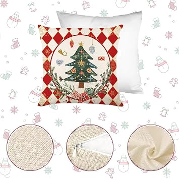 Pack of 4 Christmas Cushion Covers Decorative Cushion Covers Christmas Linen Decorative Cushion Christmas Cushion Cover Christmas Motif for Decoration Christmas Sofa Bedroom Couch