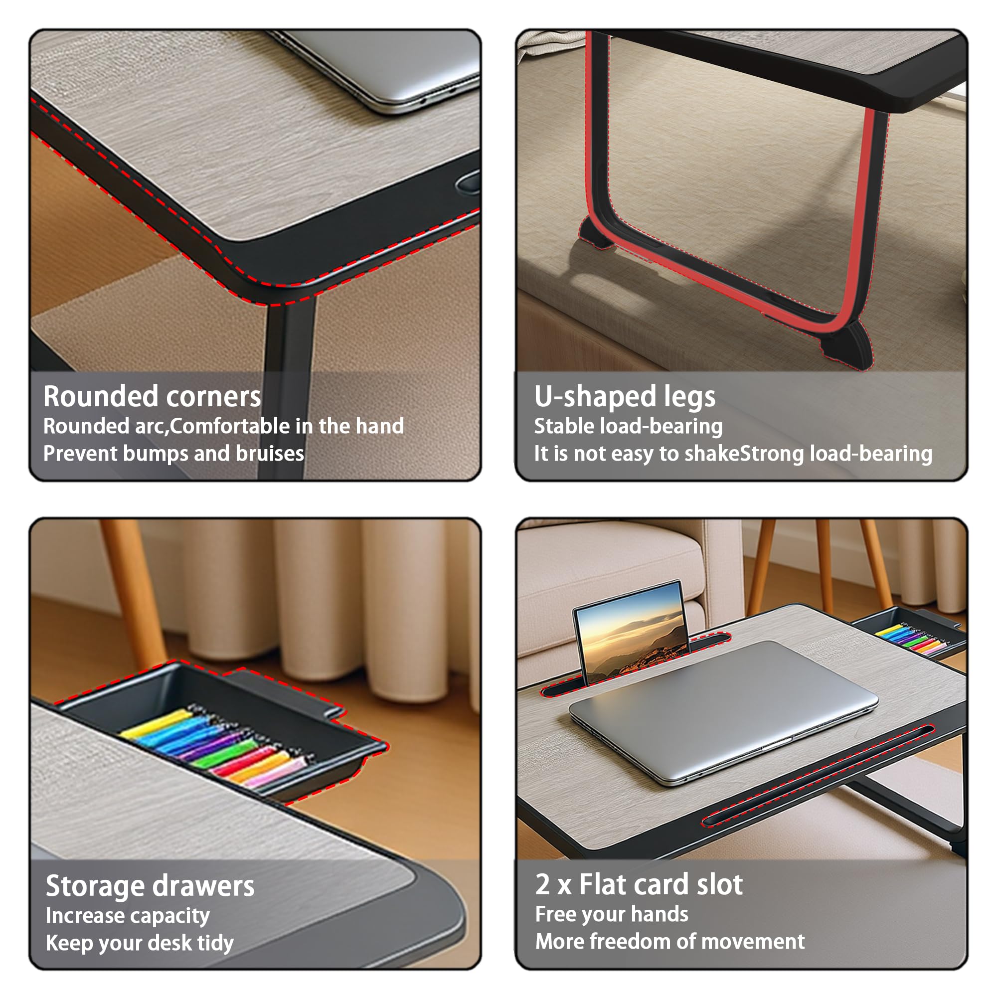 Escritorio de regazo con cajón para laptop, leer, escribir, comer y ver películas, mesa versátil para cama, sofá o suelo