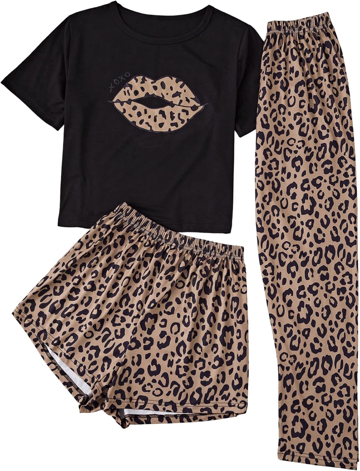 SweatyRocks Women's 3 Piece Plaid Pajama Letter Print Short Sleeve Tee and Shorts Pants Set - Image 5