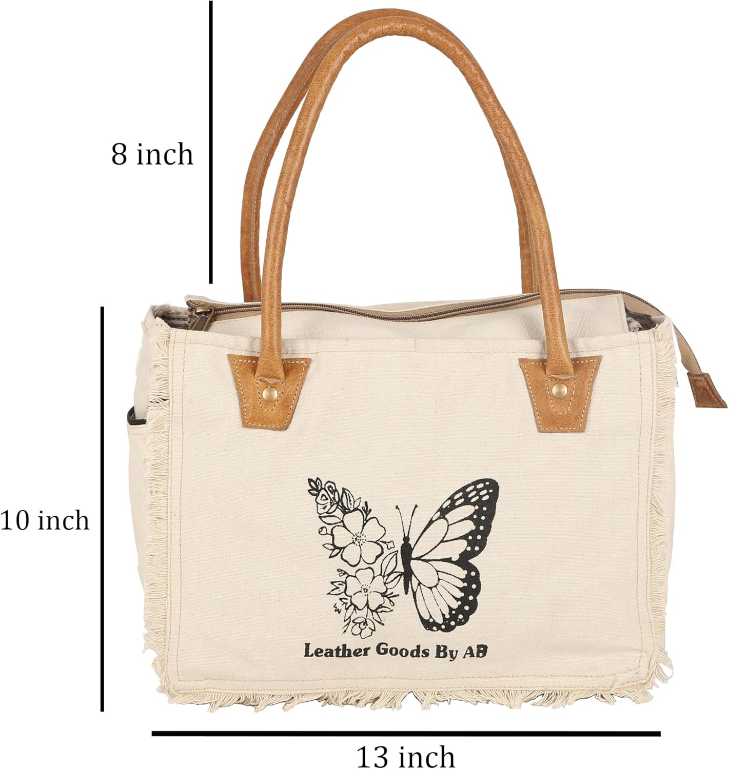 LGBAB The Butterfly Upcycled Canvas & Cowhide Leather Tote Bag, Hand Bag With Leather Accents - Image 2