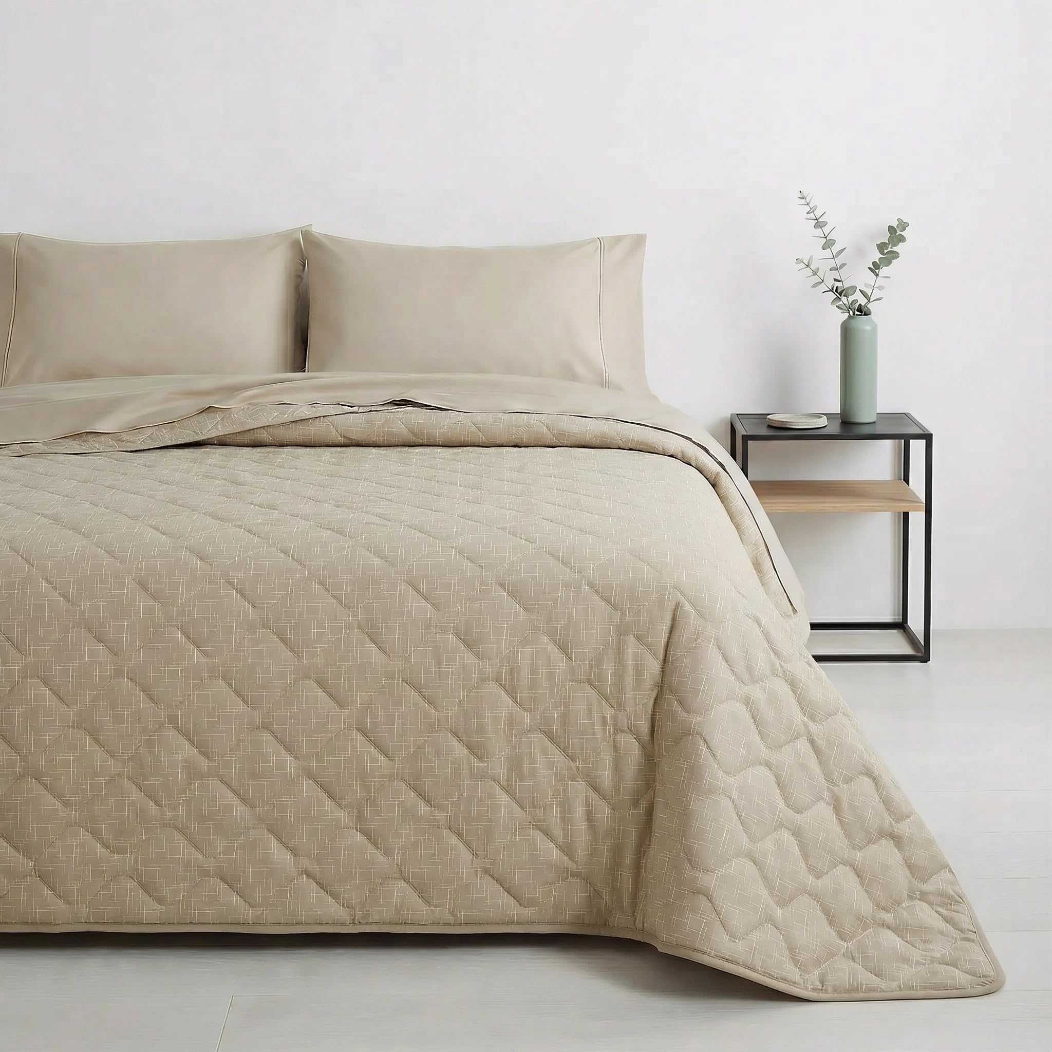 Mahome Trapuntino Piazza e Mezzo Primaverile Estivo in 100% Puro Cotone 220x260 cm Leggero Double Face - Copriletto Trapuntato morbido Traspirante Anallergico - Made in Italy – Climp Tortora