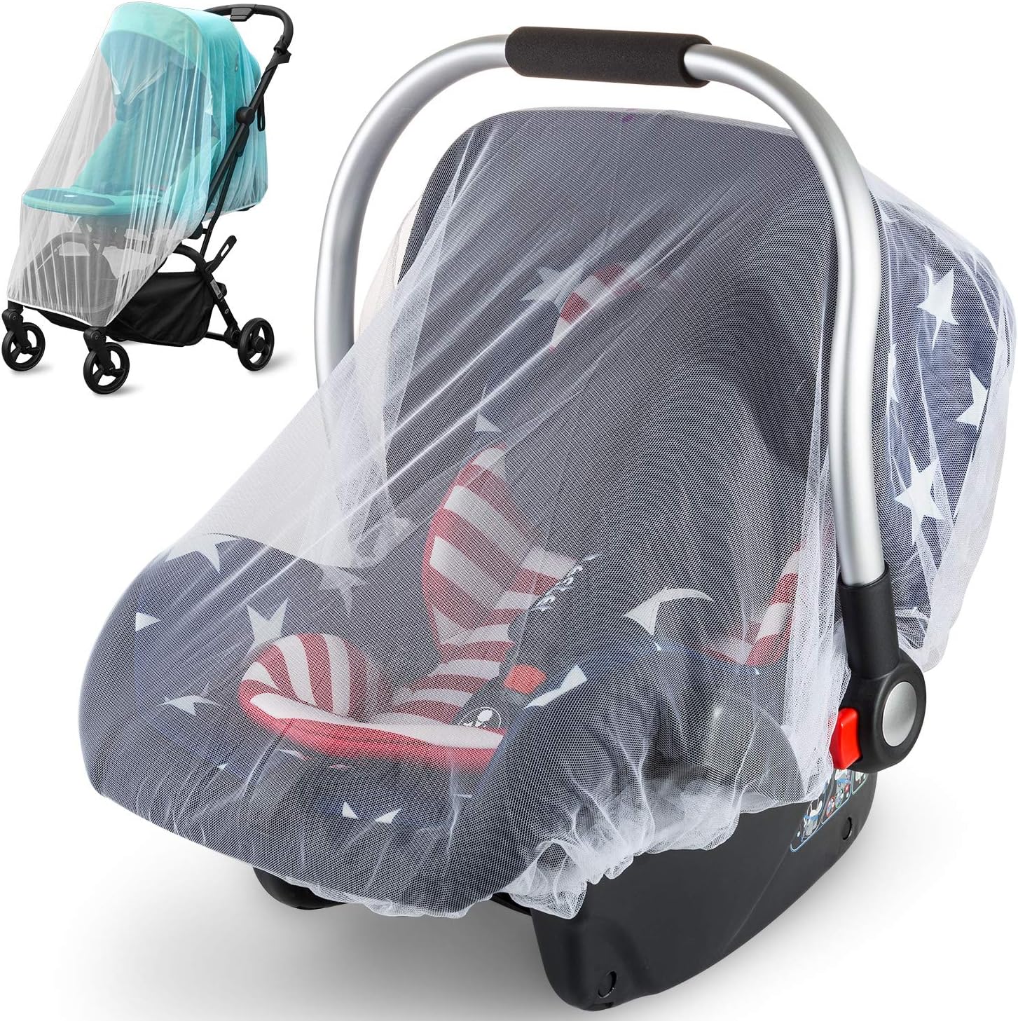 2 Pack Mosquito Cover for Stroller, Bug Net for Car Seat, Portable Durable, No Harmful Chemicals, Long-Lasting Infant Insect Shield Netting, White (M+L), Set.