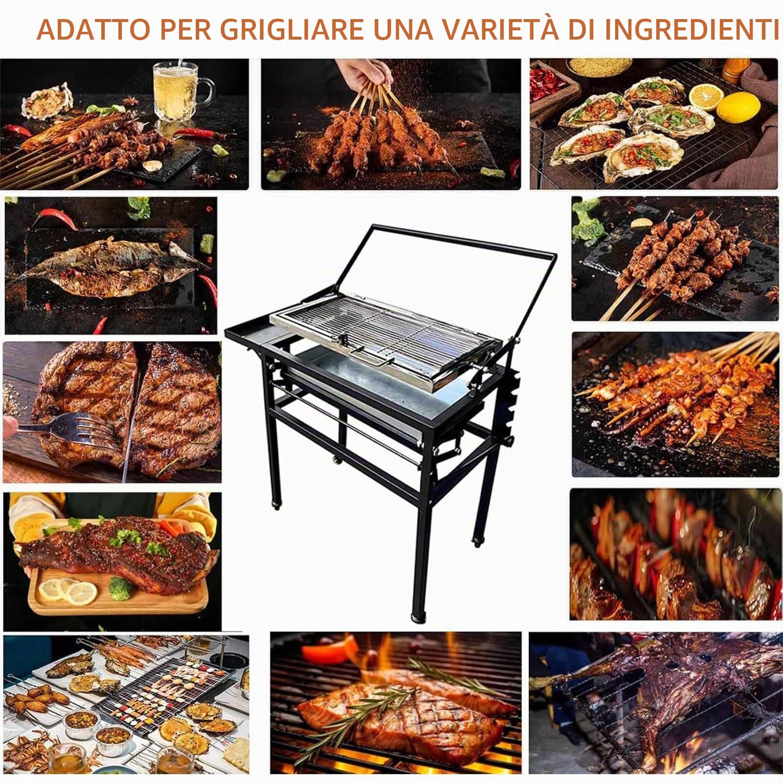 Griglia a Carbone per Barbecue,Griglia Nera per Campeggio All'aperto,Portatile Da Tavolo a Carbone Con Griglia Cottura Reversibile a 360 Gradi,Vassoio Rimovibile,Telaio in Acciaio Regolabile
