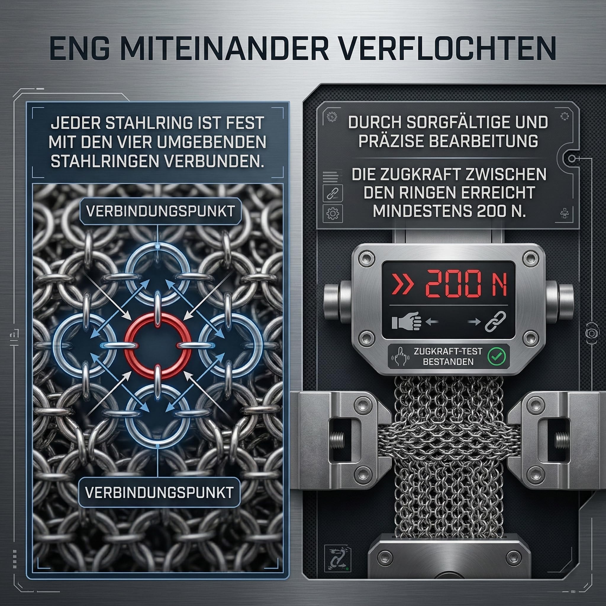 Sicherheitsarbeitshandschuhe,Kettenhandschuh Metzger Edelstahl,Schnittschutz,Langlebig, Rostfrei,FüR Fleischverarbeitung,Maschinenbau, AusternöFfnen(15cm verlängert-M)
