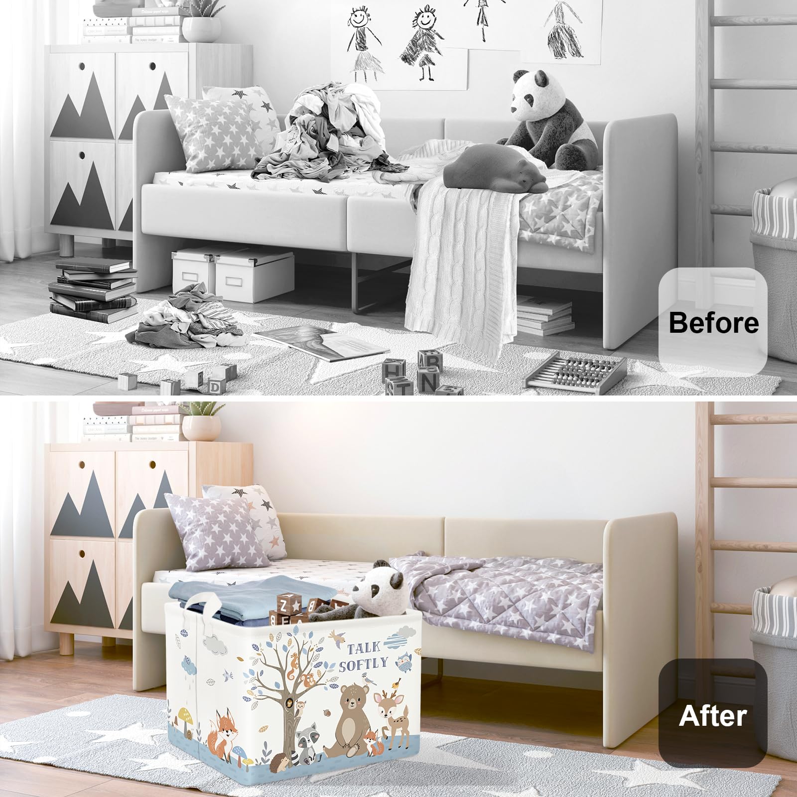 HUUMONSS Woodland Animals Baby Laundry Hamper Collapsible Clothes Kids Storage Basket Large Bear Deer Boys Girls Gift Toy Box Bin for Nursery Room Grey - Image 2