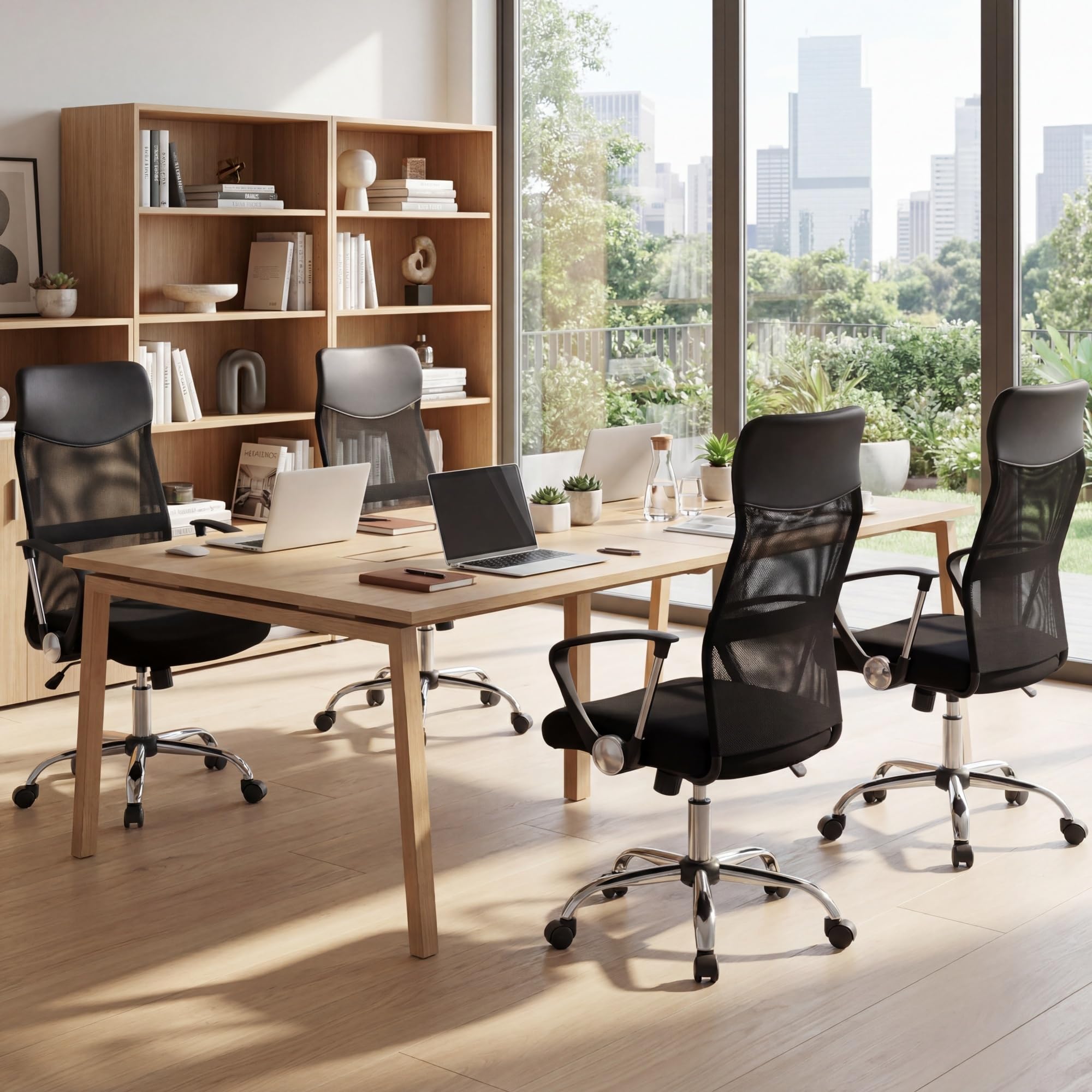 KOMFOTTEU Sedia da Ufficio Ergonomica con Ruote, Altezza Regolabile, 150kg | Poltrona Scrivania Girevole in Rete, Oscillazione, con Cuscino Imbottito, Braccioli e Schienale, per Studio e Lavoro