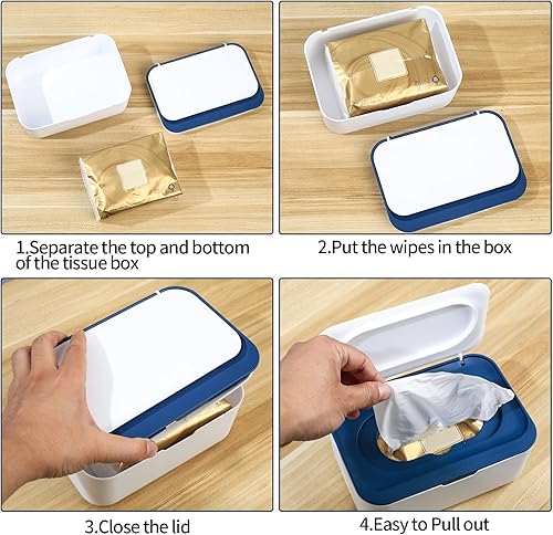 Miniatura 4 de Caja dispensadora de toallitas húmedas, caja de almacenamiento de servilletas, caja de papel higiénico a prueba de polvo con tapa, dispensador de
