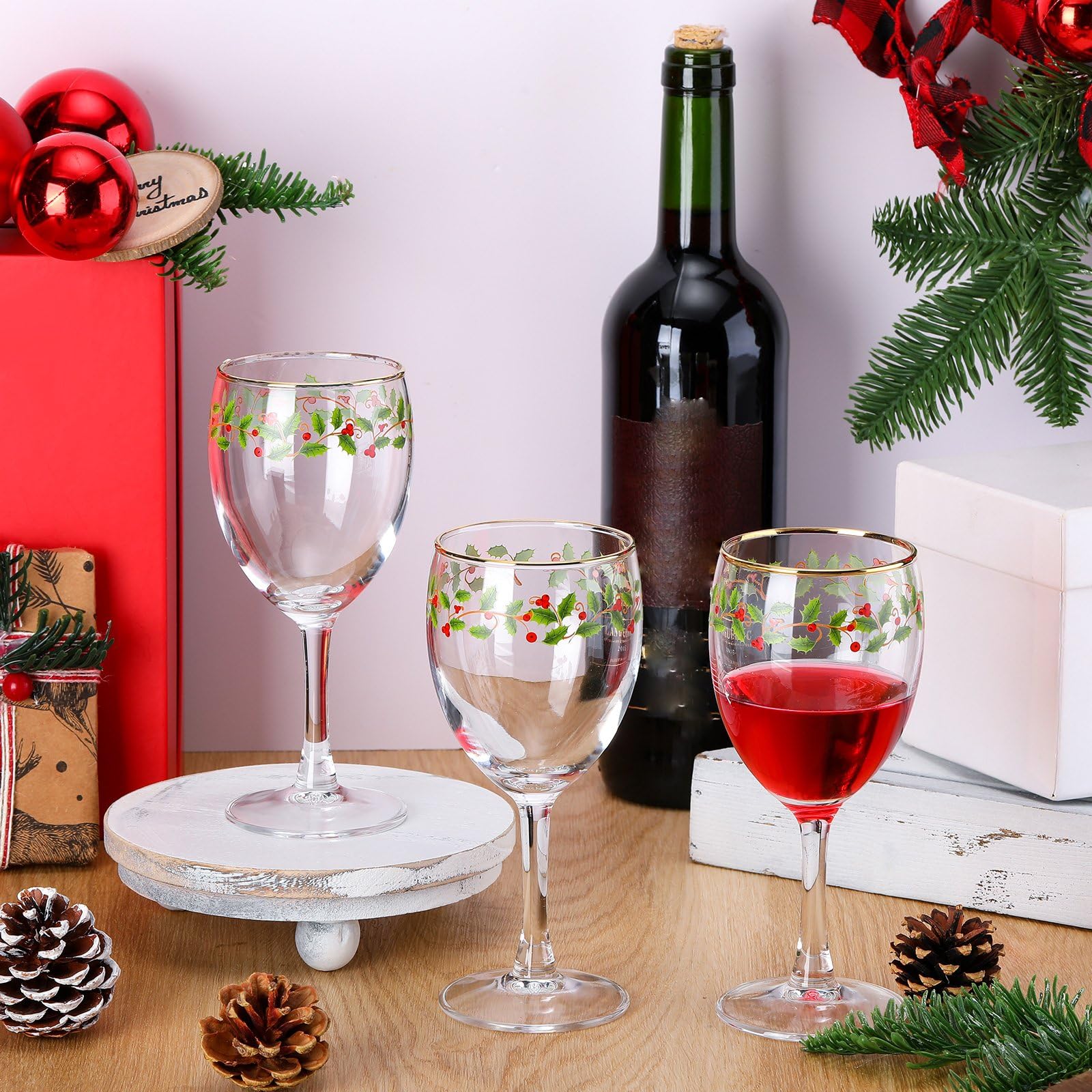 Amazon.com | Nitial 12 Pcs Christmas Wine Glasses Set, 6.8 oz Festive  Holiday Drinkware with Stem Wineglass Gift, Ideal for Red or White Wine at  Christmas Dinners, New Years Family Party Gatherings (