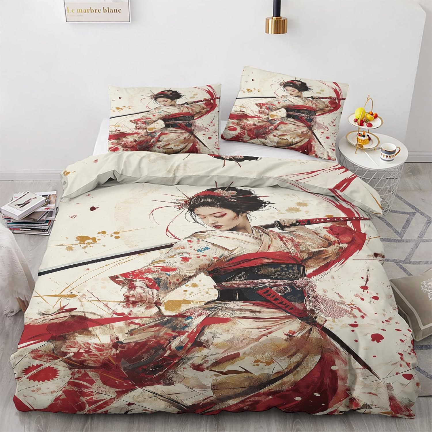 AopGlyvyr Japanese Geisha Duvet Cover Full Size, Samurai