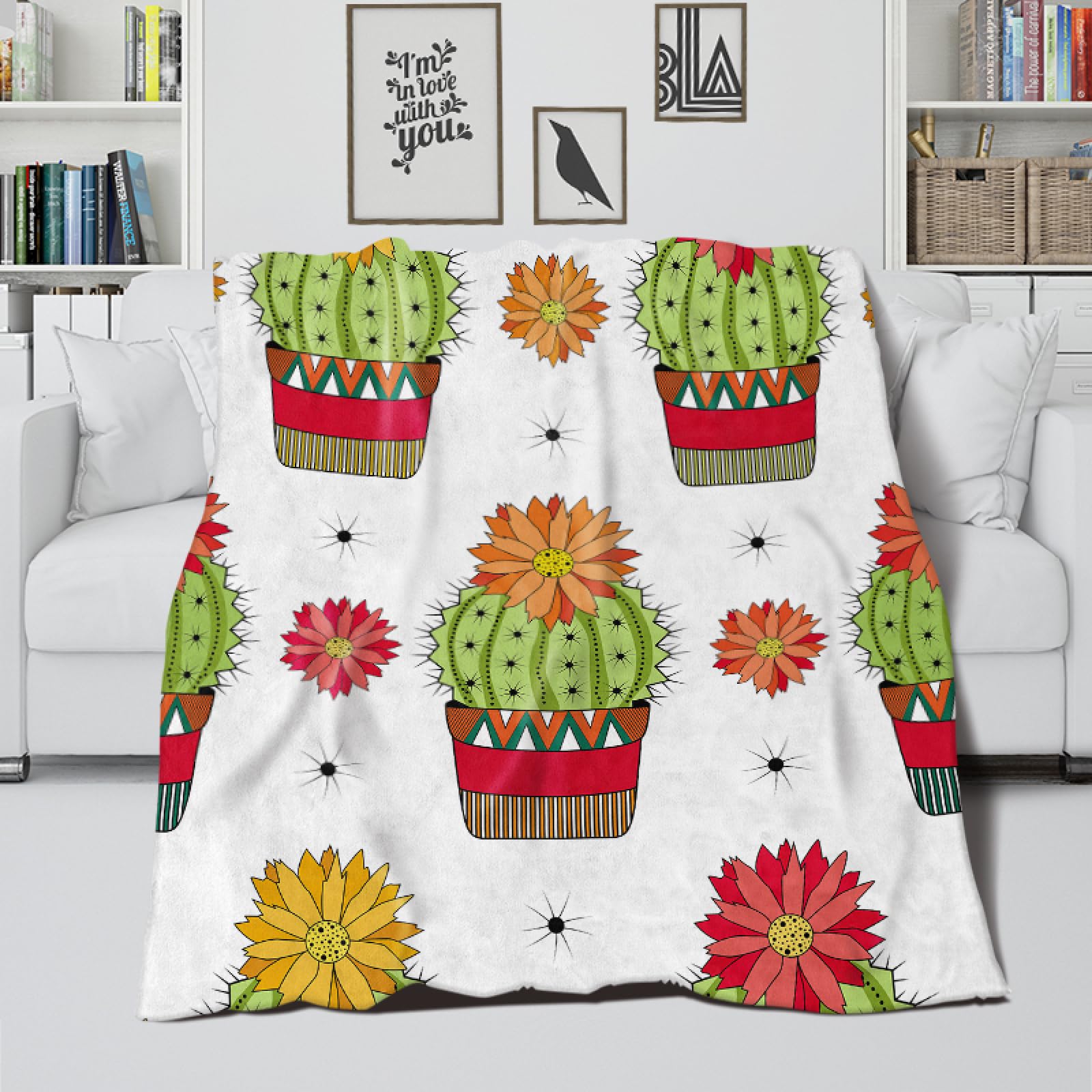 Coperta Pile Sherpa Matrimoniale Cactus Coperta Pile Doppio Strato Vello, Plaid Divano Super Morbida Calda in Microfibra, Coperta Fluffy per Divano, Letto, Ufficio