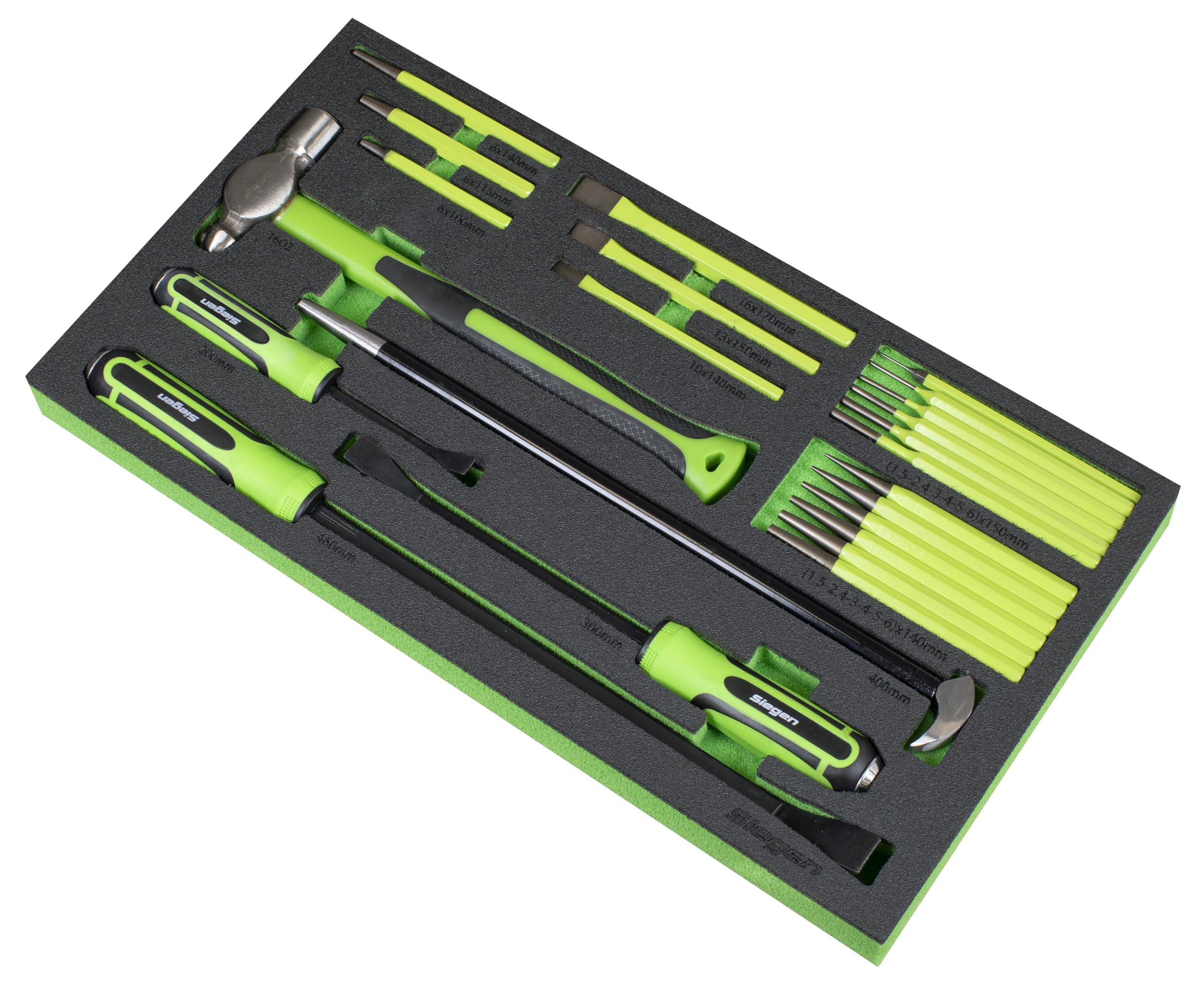 Siegen by Sealey 23pc Pry Bar, Hammer & Punch Set including Tool Tray - S01279, Green - Image 2
