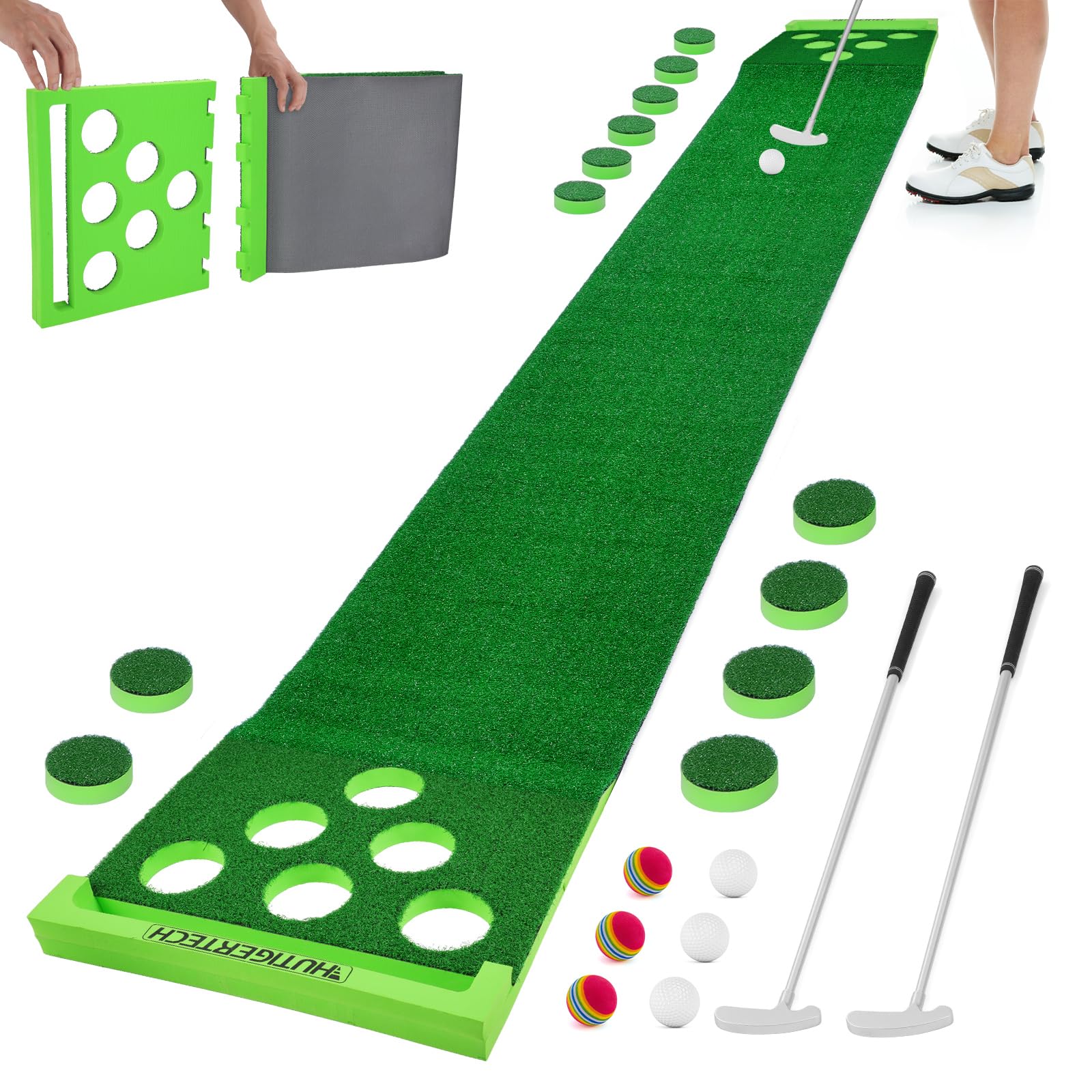 Golf Putting Green Mat with Auto Ball Return, Crystal Velvet Mat and Solid Wood Base, Mini Golf Game Practice Equipment Training Mat for Home Office Indoor Outdoor Use