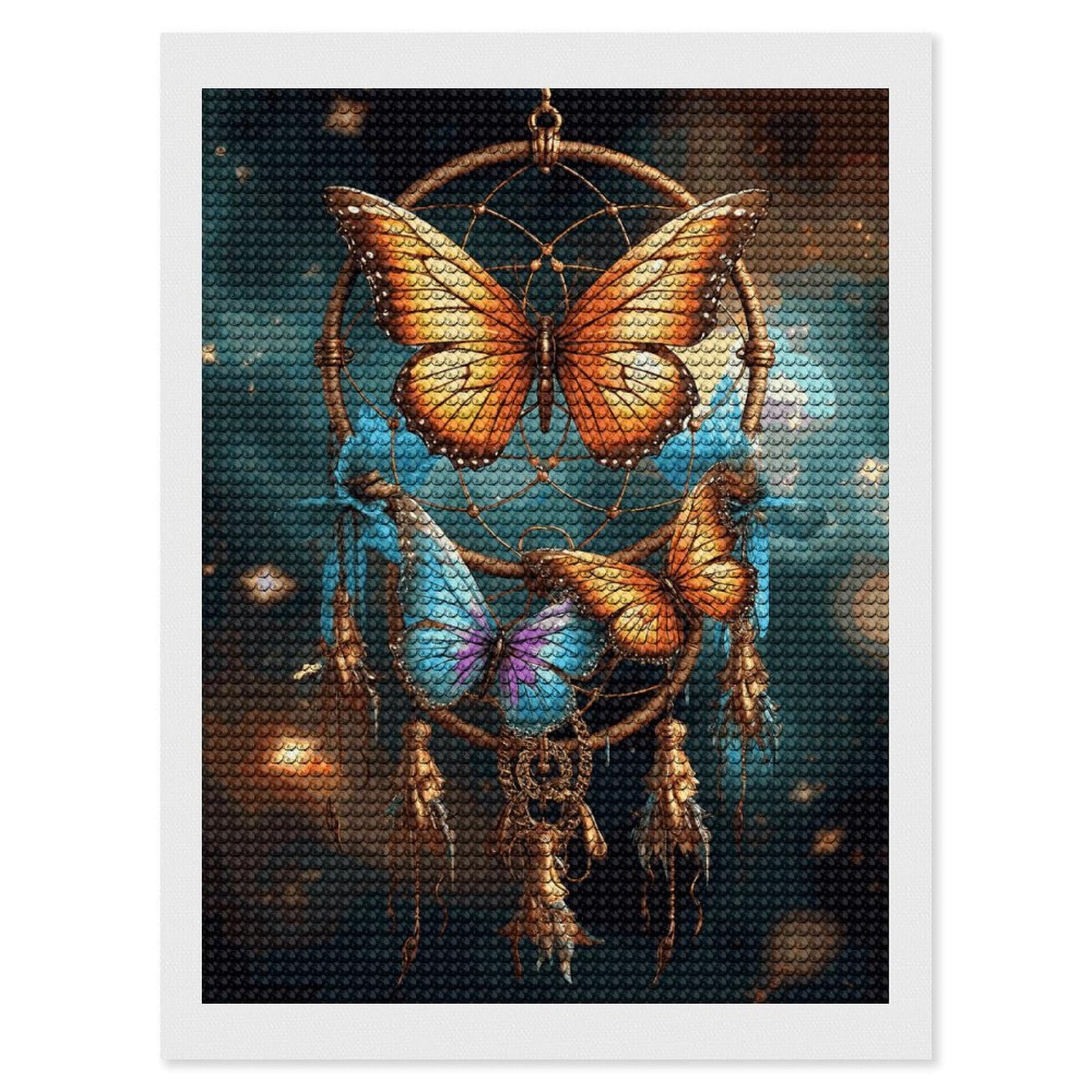 Dream Catcher Butterfly Diamond Painting Kits for Adults, DIY 5D Diamond Painting Kits for Beginners, Round Full Drill Diamond Dots Paintings, Diamonds Pictures Gem Art for Crafts Home Decor 12"x16"