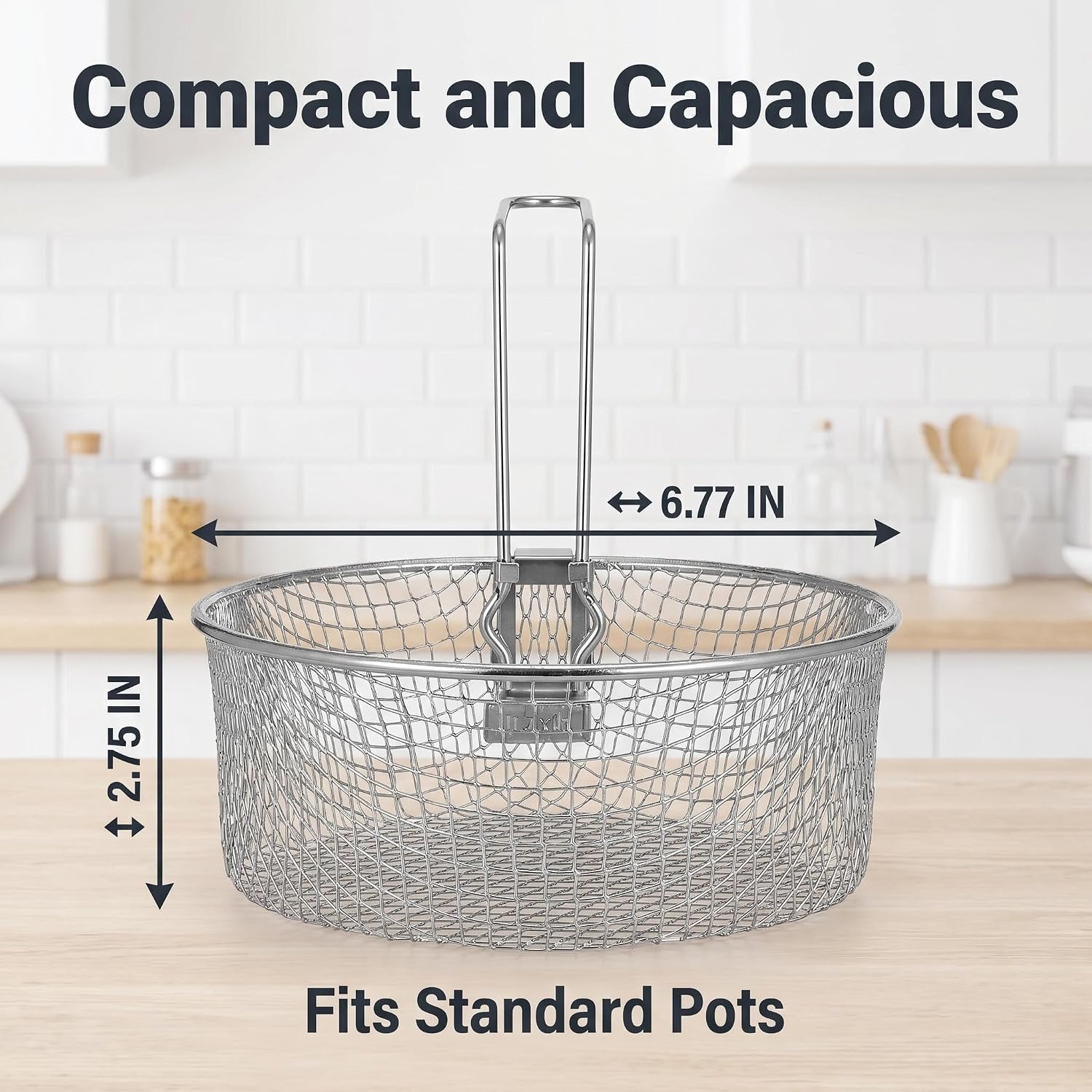 Frying Basket for Pot Mini Fry Basket Stainless Steel | 304 stainless steel mini fry basket drains oil fast for home cooks, frying, serving and everyday kitchen use.