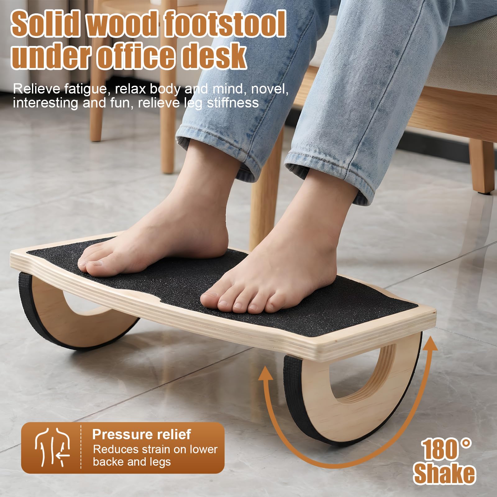 Poggiapiedi da Scrivania in Legno, Poggiapiedi da Ufficio con Superficie Antiscivolo, Footrest under Desk, Rocker Balance Board, Migliora la Postura e la Circolazione Sanguigna