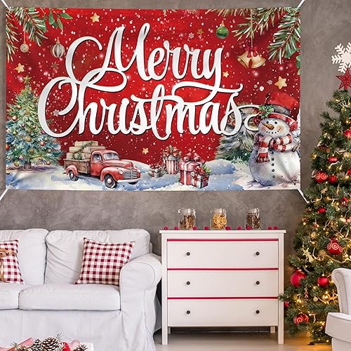 Miniatura 6 de Pancarta grande de Navidad para decoración de exteriores, 72 x 44 pulgadas, feliz para decoración de casa, suministros de fiesta, letrero de patio