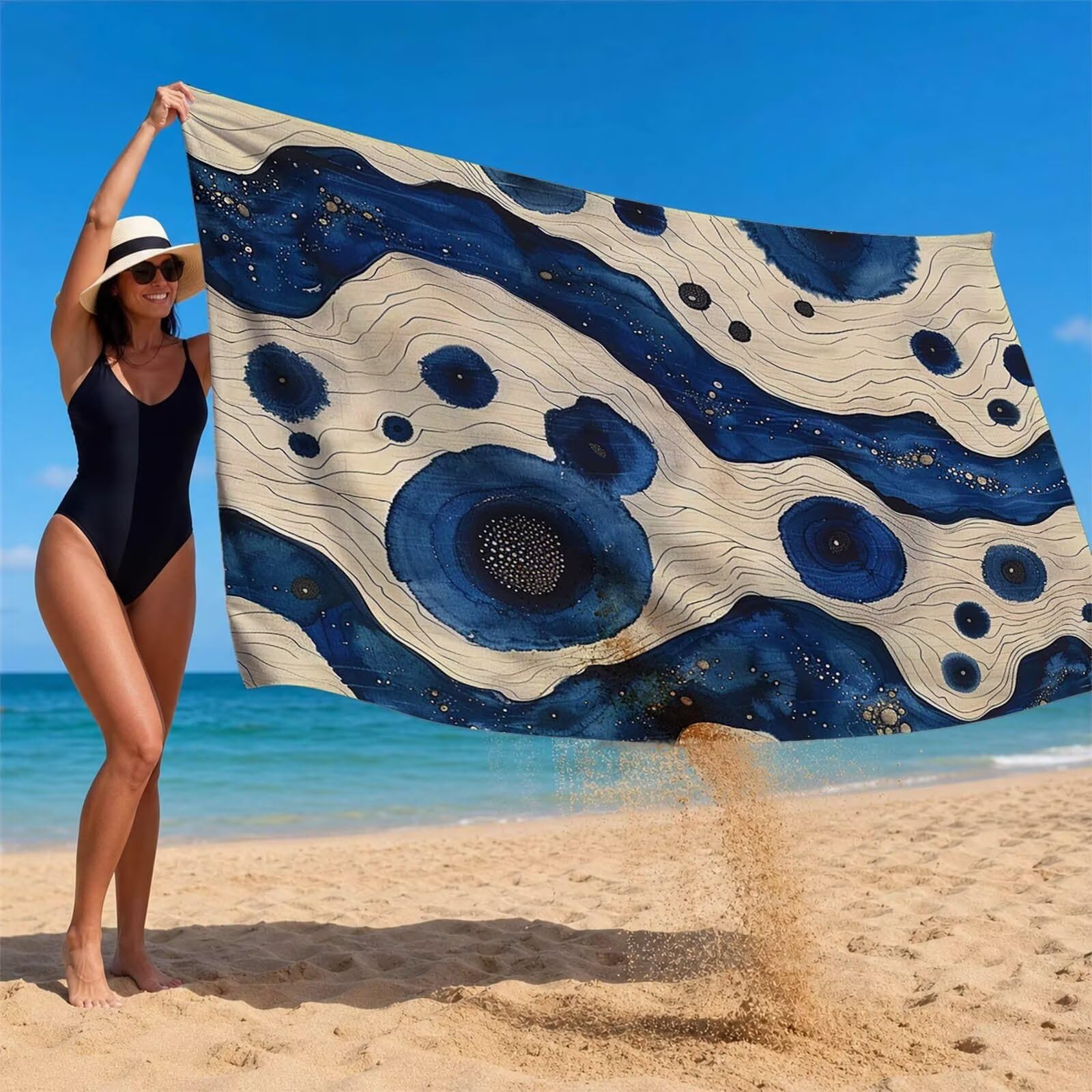 Toalla Playa Grande 220x160 Vacaciones Accesorios Viaje, Toalla Playa Redondo Suave Cómodo Secado Rápido, Raya Toallas Baño Grandes 160 x 220cm para Yoga Fitness Natación Sauna Baño Regalo XTLS-4412