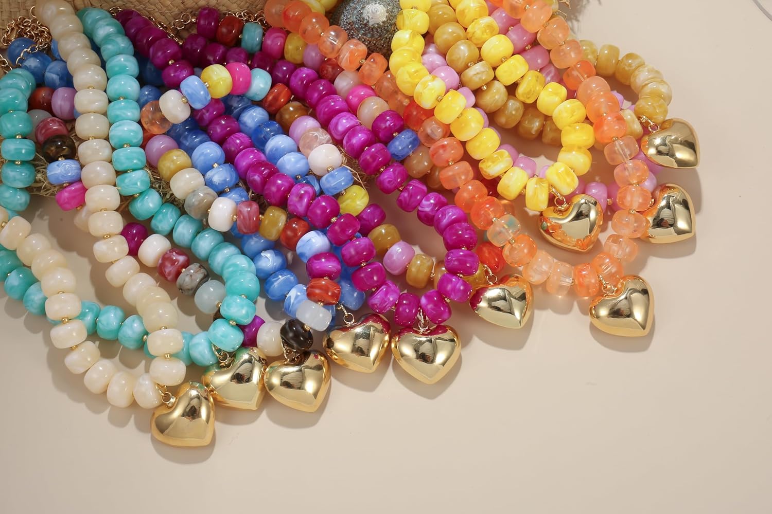 Chunky Heart Necklace for Women, Colorful Acrylic Beaded Statement Puff Heart Necklace, Cute Boho Y2K Choker Necklace for Gift Jewelry - Image 7