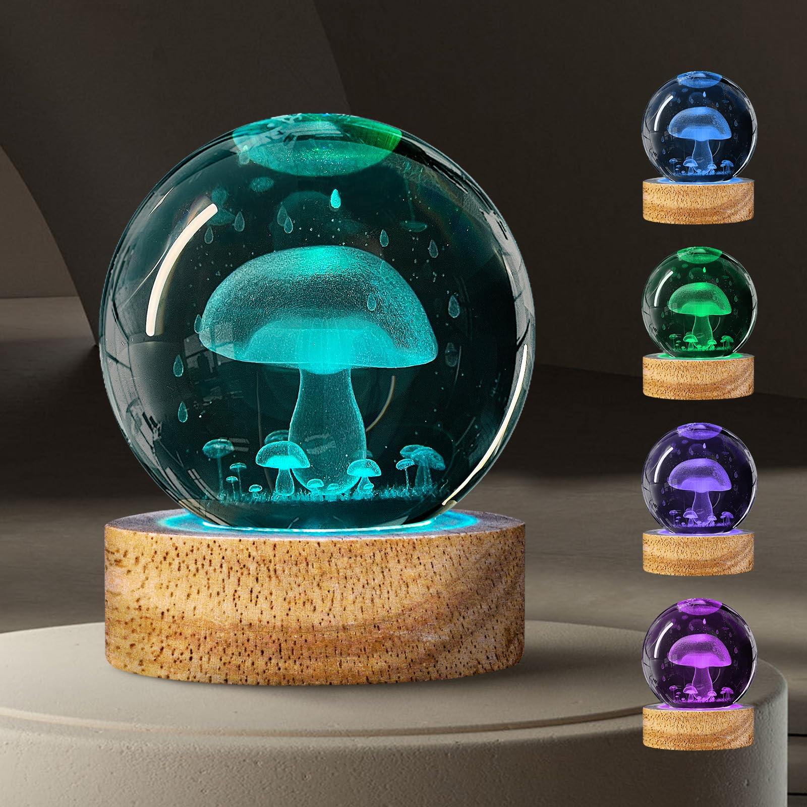 DCORIUNTG 3D Crystal Ball Night Light with 16 Colors, 60mm Glass