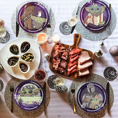 Miniatura 6 de Jiaoohoo 60 platos de fiesta de Joda para bebé, suministros de fiesta de Baby Joda para cumpleaños, decoración de baby shower (7 pulgadas)