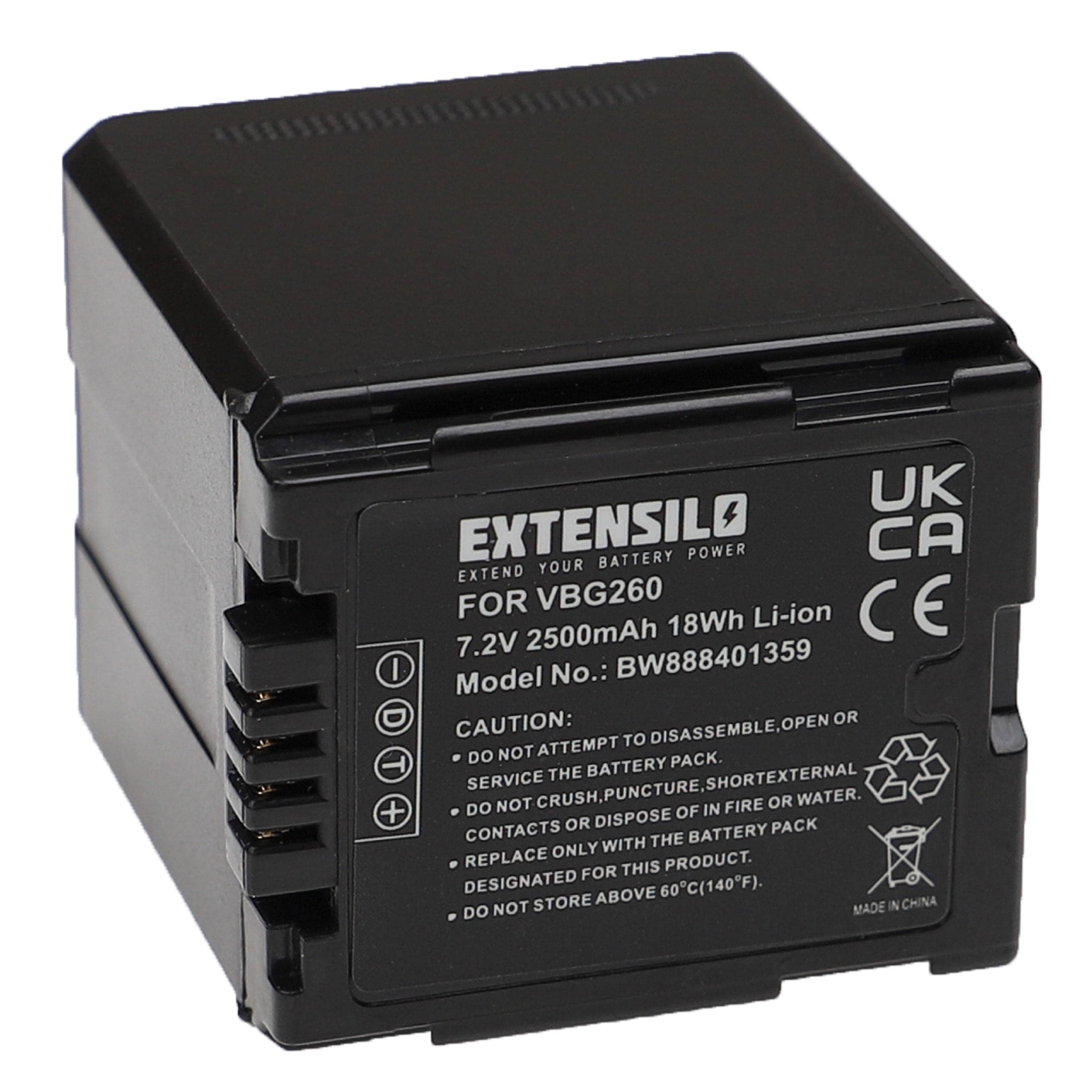 Akku kompatibel mit Panasonic HDC-SD600 | HDC-SD300, HDC-SD707, HDC-SD200, HDC-SD9 Videokamera Camcorder (2500 mAh, 7,2 V, Li-Ion)
