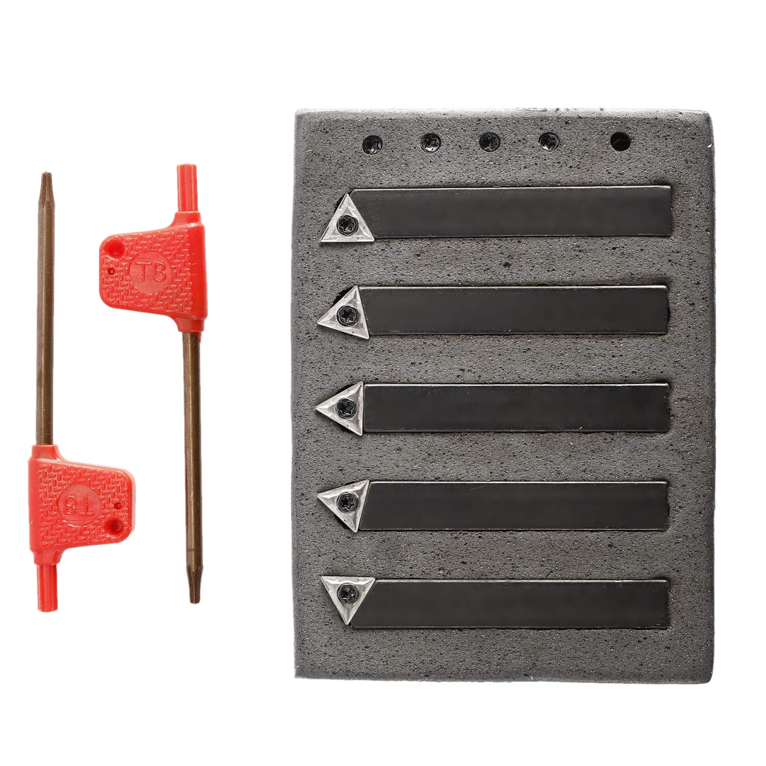 Toolly 5-Piece 3/8" Mini Lathe Carbide Insert Set - TCMT110204 Inserts For Turning, Facing, Boring