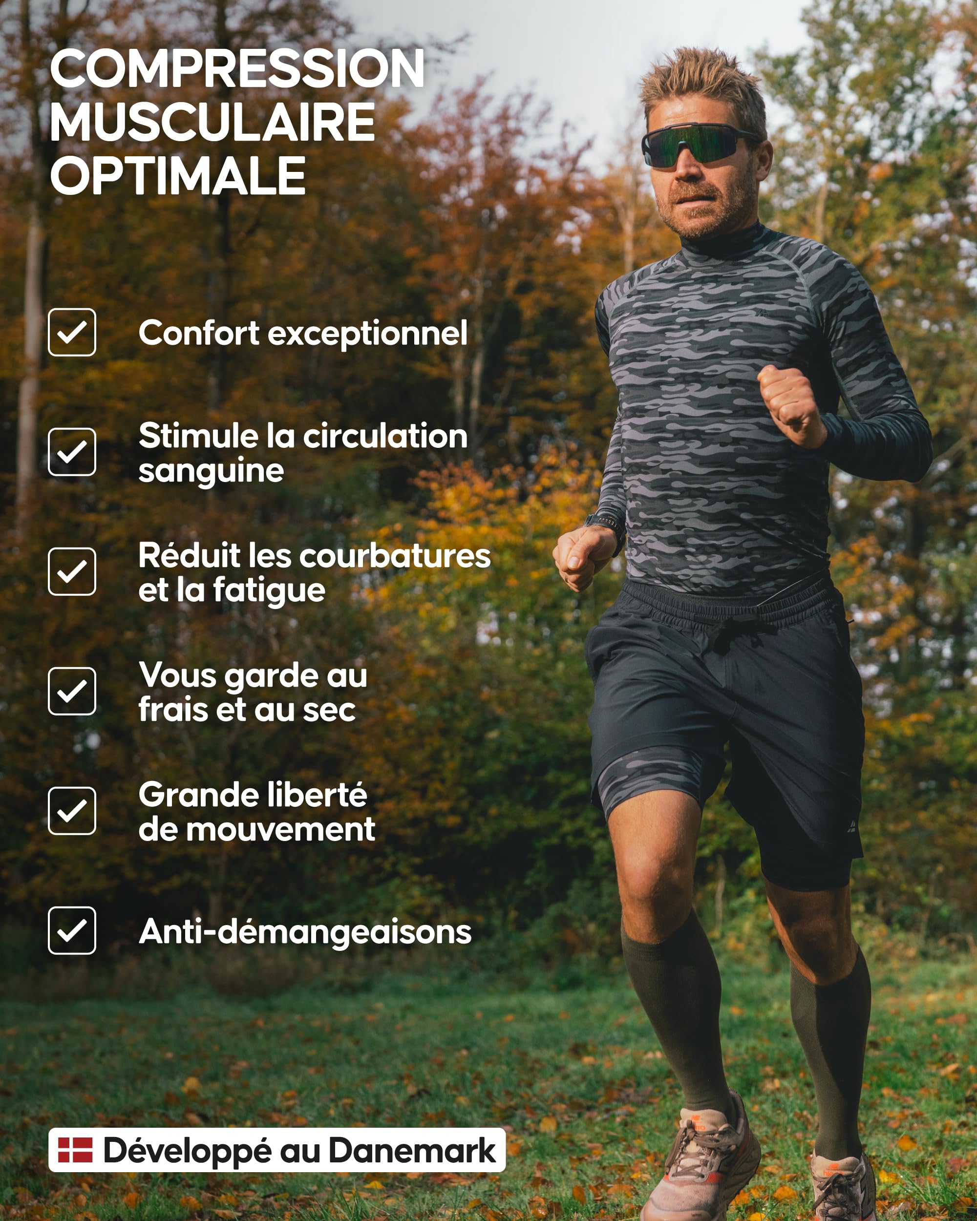 DANISH ENDURANCE T-Shirt de Compression à Manches Longues, Séchage Rapide pour Hommes, Maille Respirante, pour la Course & l'Entraînement, Lot de 2