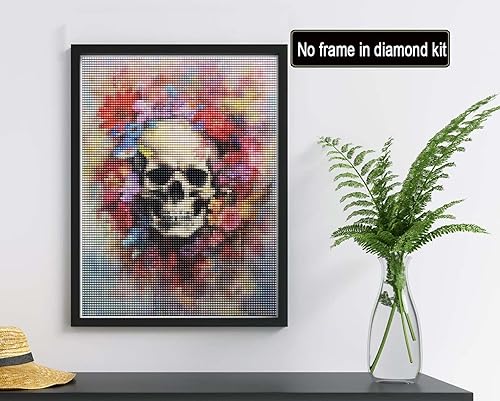 Miniatura 2 de Reofrey Kits de arte de diamantes de bricolaje para adultos, esqueleto, flores, taladro completo, redondo, diamantes de imitación, kit de pintura de