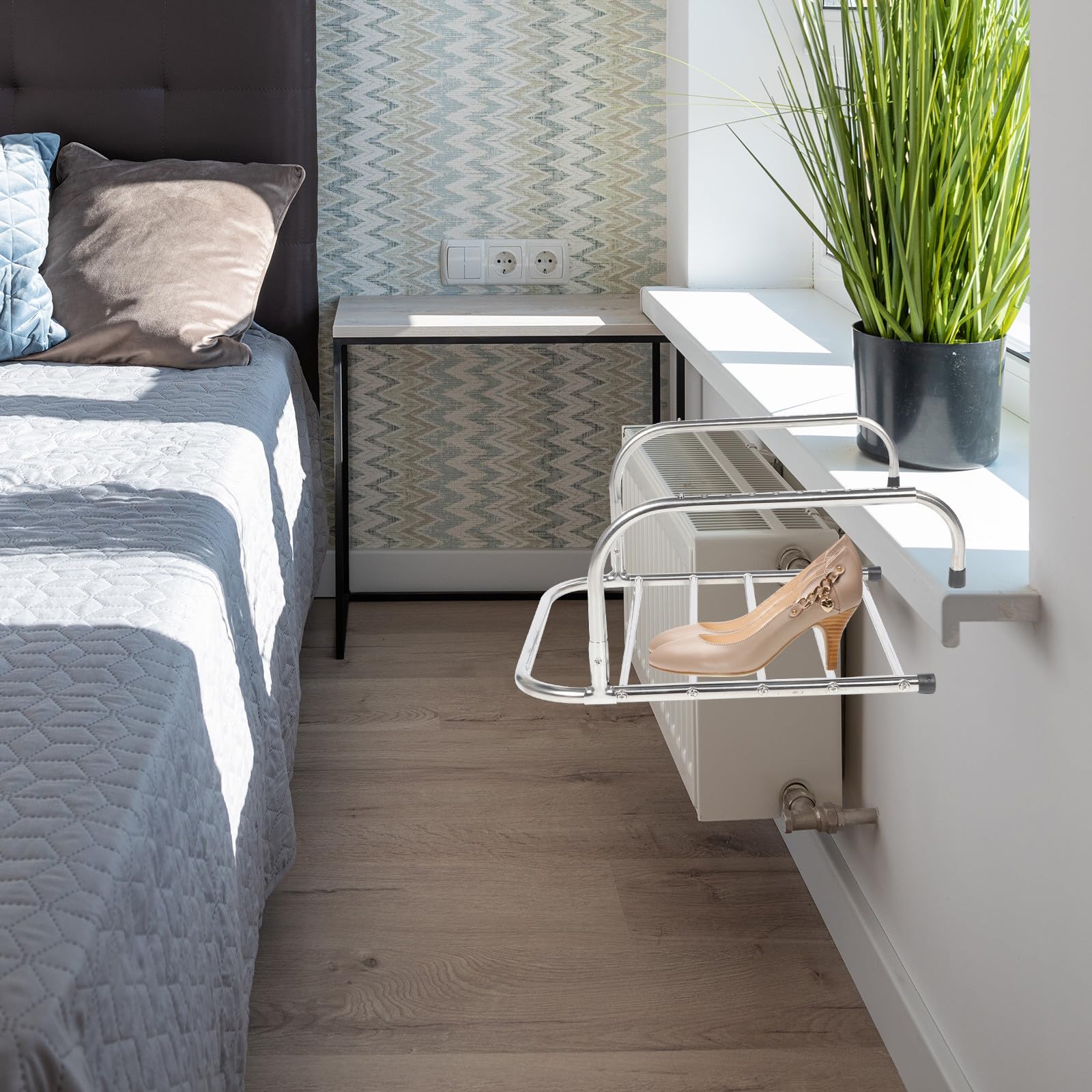 Mikikit Teleskop Trockenablage aus Edelstahl mit Klappbarem Gestell und Stabilem Design für Balkon Kompakter Kleiderständer zum Platzsparenden Trocknen