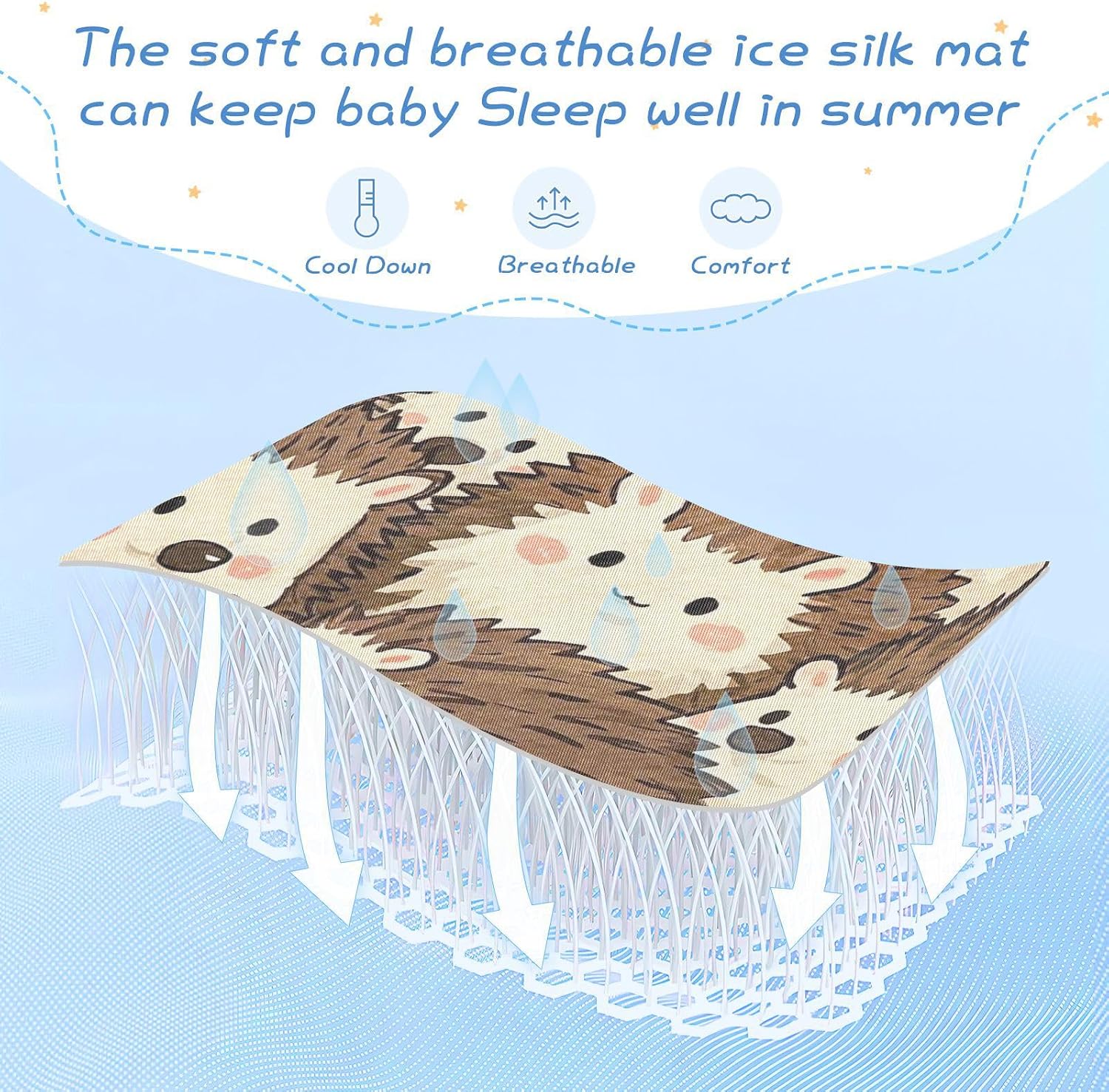 Cute Cartoon Hedgehog Cooling Baby Mattress pad Waterproof 28" x 52" Breathable Mattress Protector Pads for Baby&Toddler