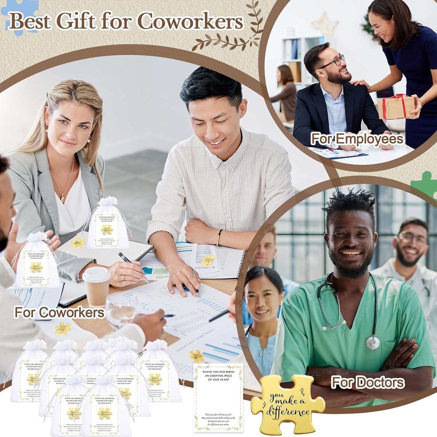 Teacher Appreciation Gift Bulk for Employees Puzzle Piece Lapel Pin Thank You Cards for Team Nurse Volunteer Coworkers Lab Ems Cna Week Gifts Bulk
