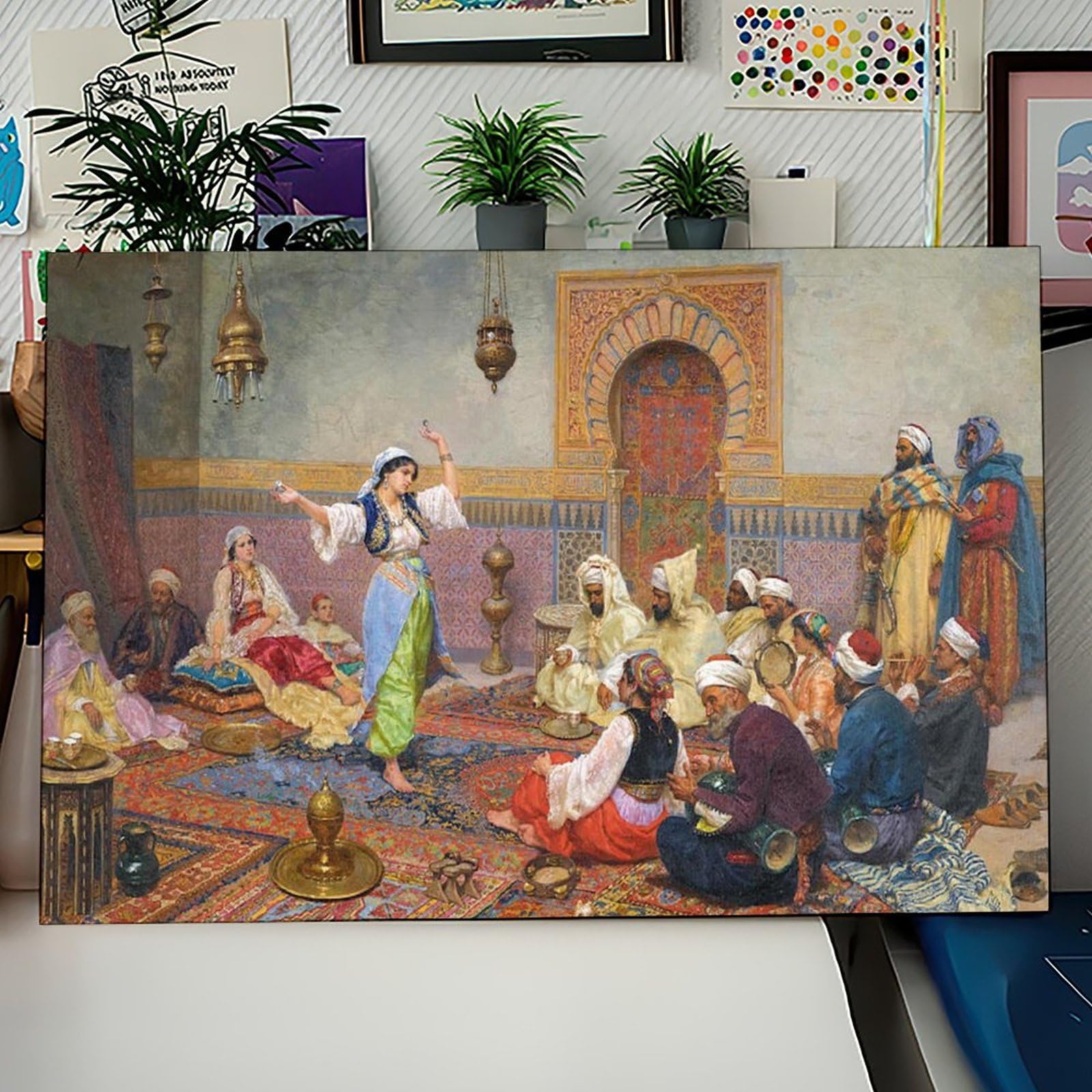 The Dance Arab Arabic Music Orientalist Painting by Italian Giulio Rosati Poster Camera da Letto Decorazione Tela Stampa Wall Art Ufficio Camera Estetica Decorazione Regalo