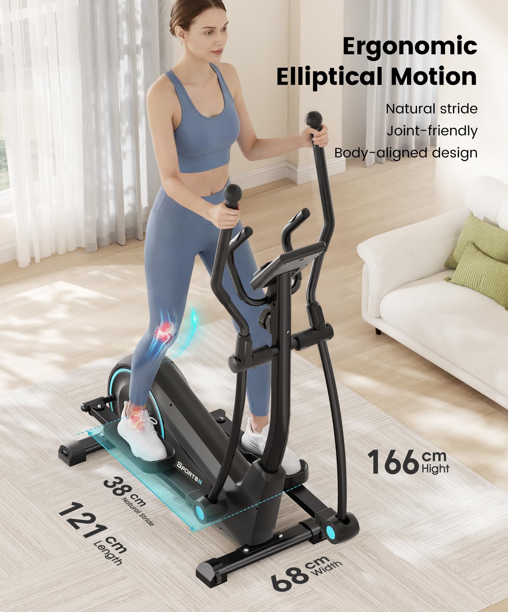 Dripex Vélo Elliptique pour la Maison Ultra Silencieux, 16 Niveaux de Résistance Magnétique, Écran LCD, Supporte Jusqu’à 120 kg, Appareil de Cardio pour Entraînement Corps Complet