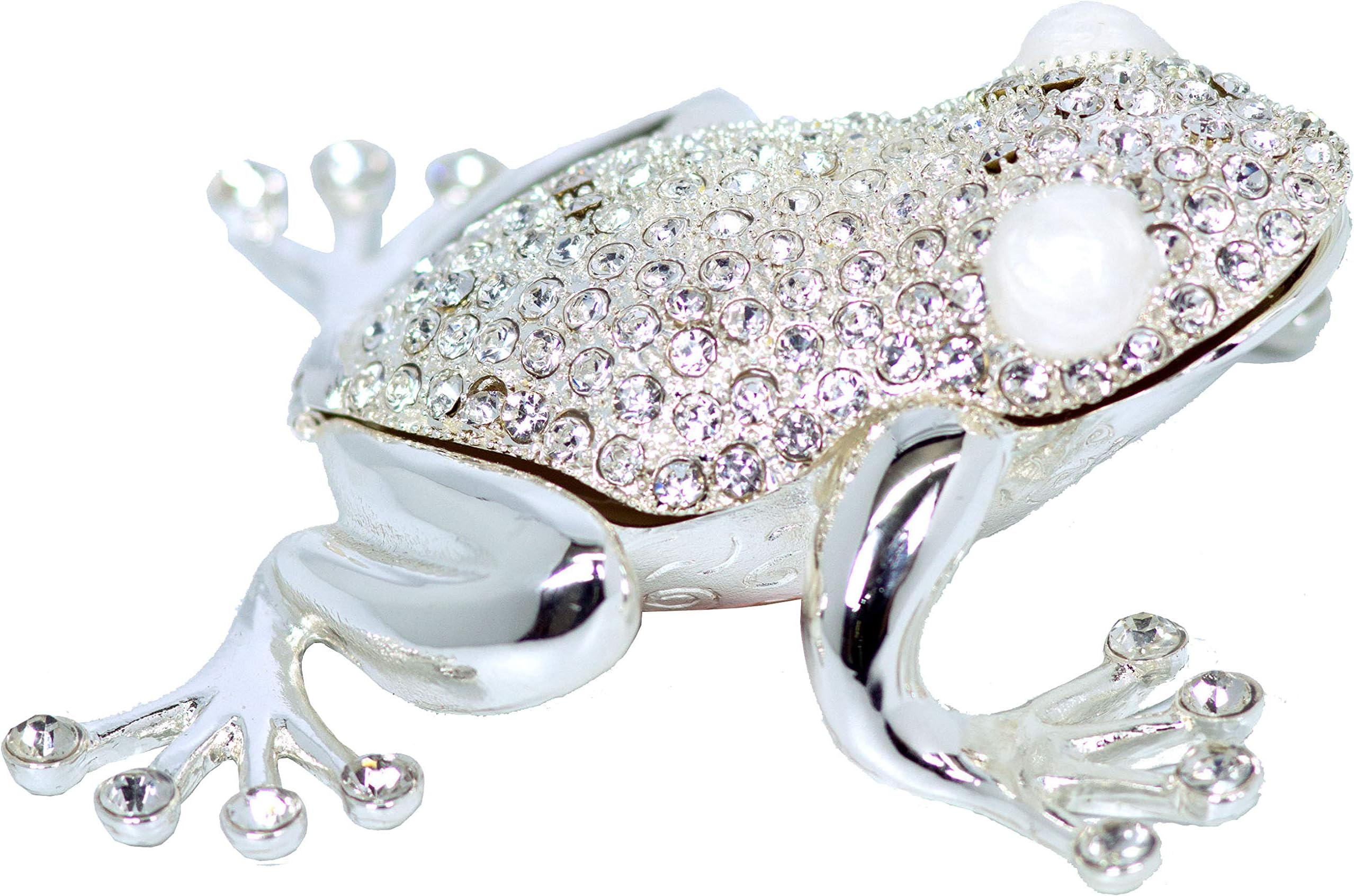 VI N VI Silver Rhinestone Frog Toad Jewelry Trinket Box Gift
