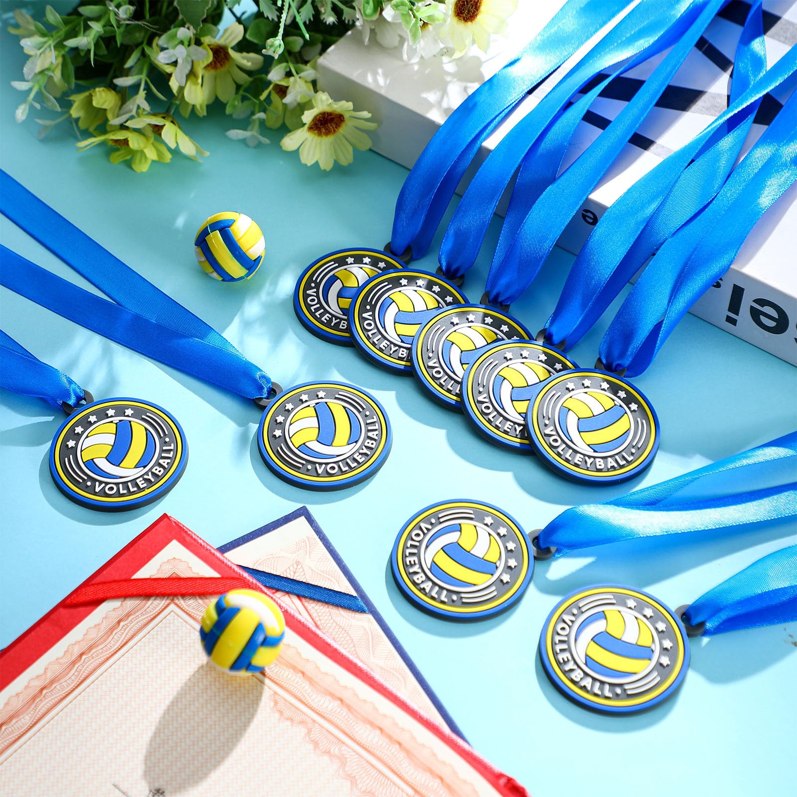 24 medallas Deportivas de Goma de 2 Pulgadas con Cintas, trofeos Ligeros de participación en Equipo para Adultos, ganadores, Regalos de Fiesta, 24 Unidades