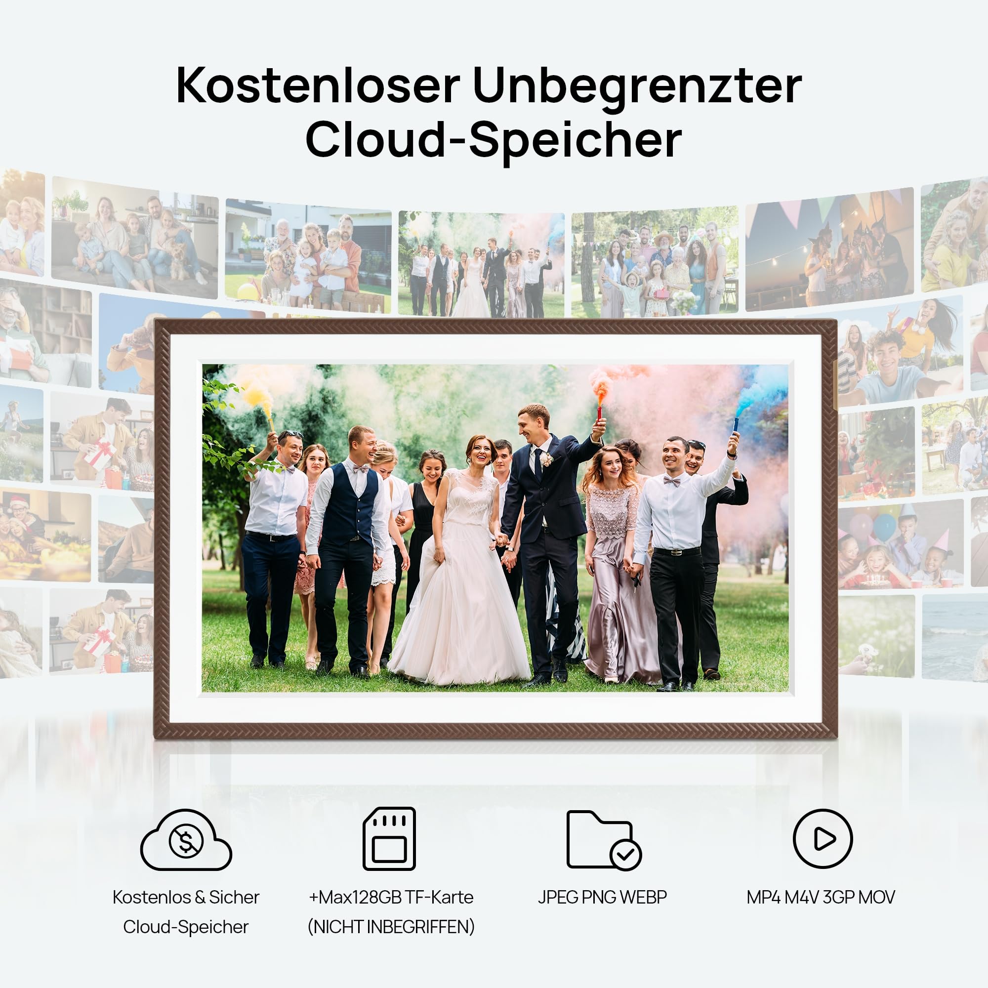 ARZOPA Digitaler Bilderrahmen Groß 15,6 Zoll Kostenlos Unbegrenzter Cloud-Speicher Sofortige Fernübertragung Fotos Videos FHD Touchscreen Elektronischer Bilderrahmen Geschenk für Feiertage - D15 Braun