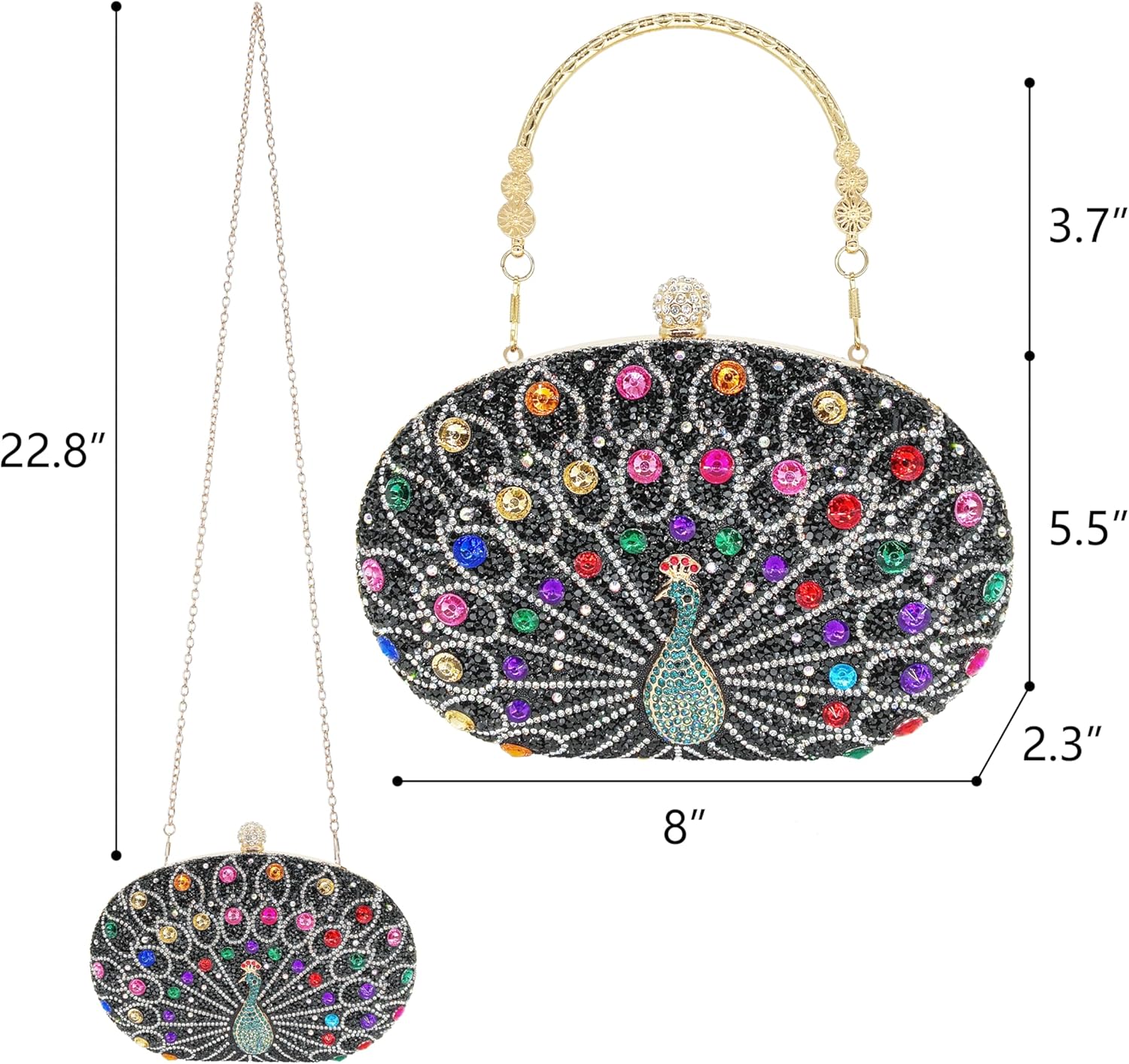 Women's Evening Bags Sparkly Rhinestone Clutch Purses Luxury Diamond Peacock Handbag for Wedding Party Formal - Image 3