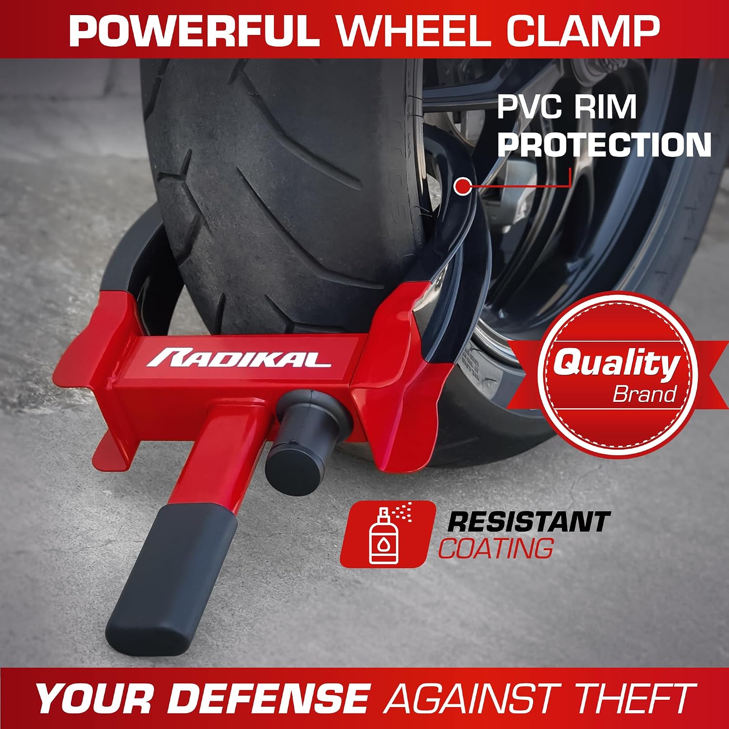 RADIKAL RK1001 Heavy Duty Wheel Clamp Lock, Adjustable 7,4-11,4in, High Security Lock, Anti-Scratch, Universal Wheel Car Boot Anti Theft Device for Vehicle Truck, Van, Golf Cart, Motorhome Camper